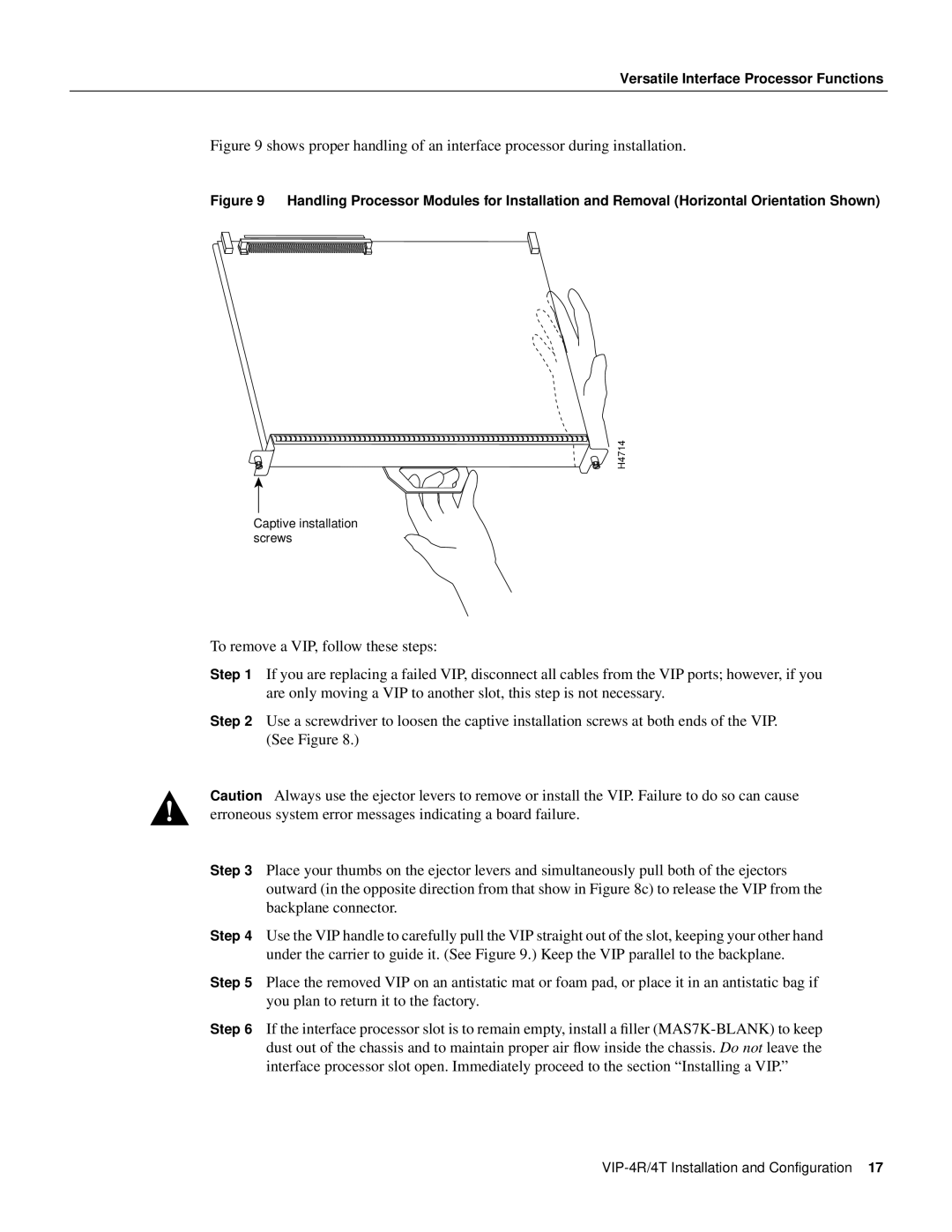 Cisco Systems VIP-4R/4T manual Captive installation screws 