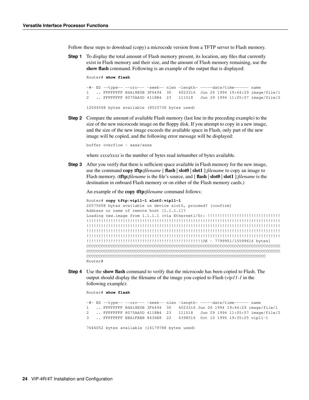 Cisco Systems VIP-4R/4T manual Router# show flash 