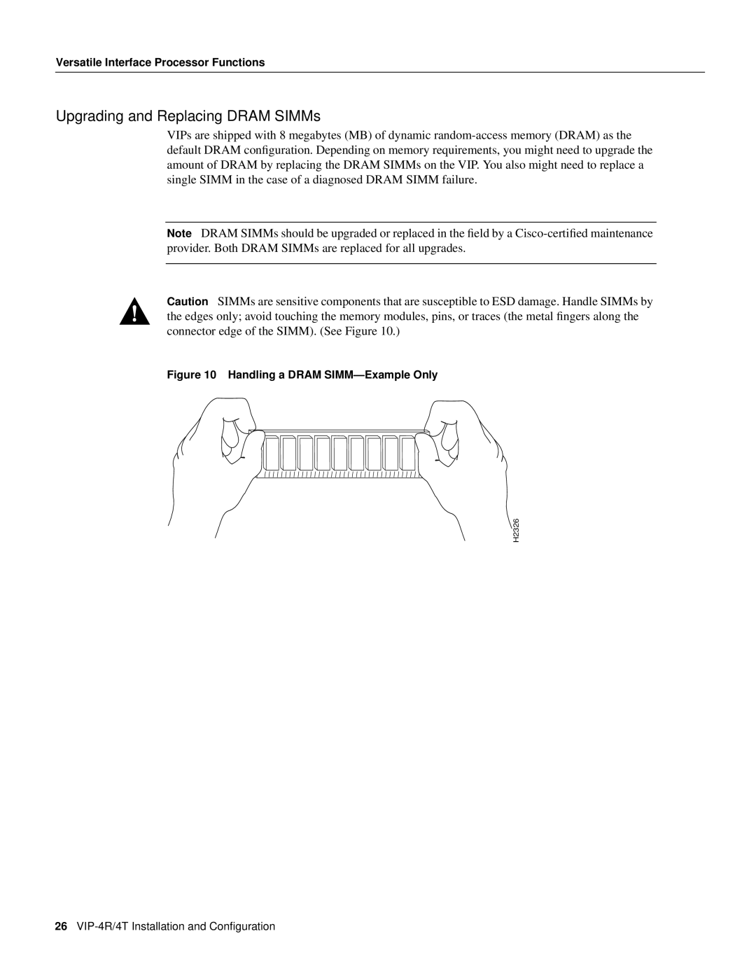 Cisco Systems VIP-4R/4T manual Upgrading and Replacing Dram SIMMs, Handling a Dram SIMM-Example Only 