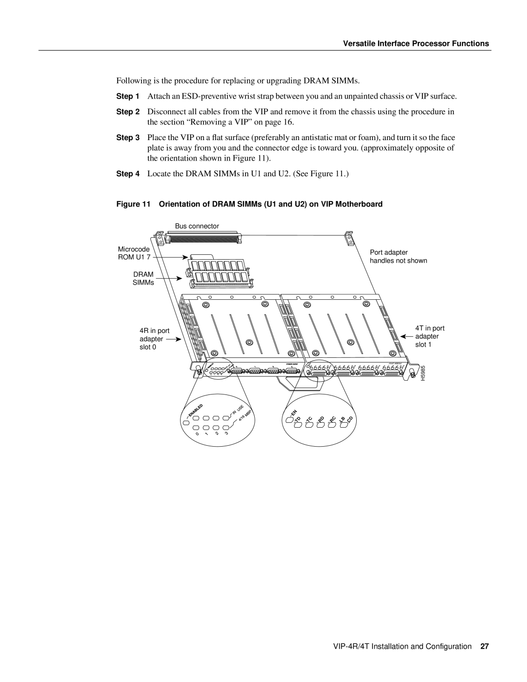 Cisco Systems VIP-4R/4T manual Orientation of Dram SIMMs U1 and U2 on VIP Motherboard 