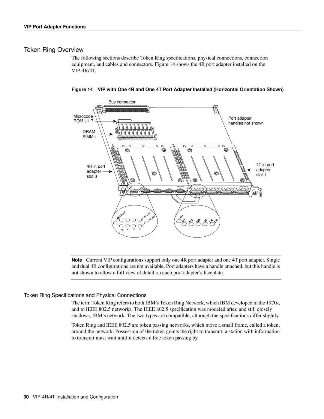 Cisco Systems VIP-4R/4T manual Token Ring Overview, Token Ring Speciﬁcations and Physical Connections 