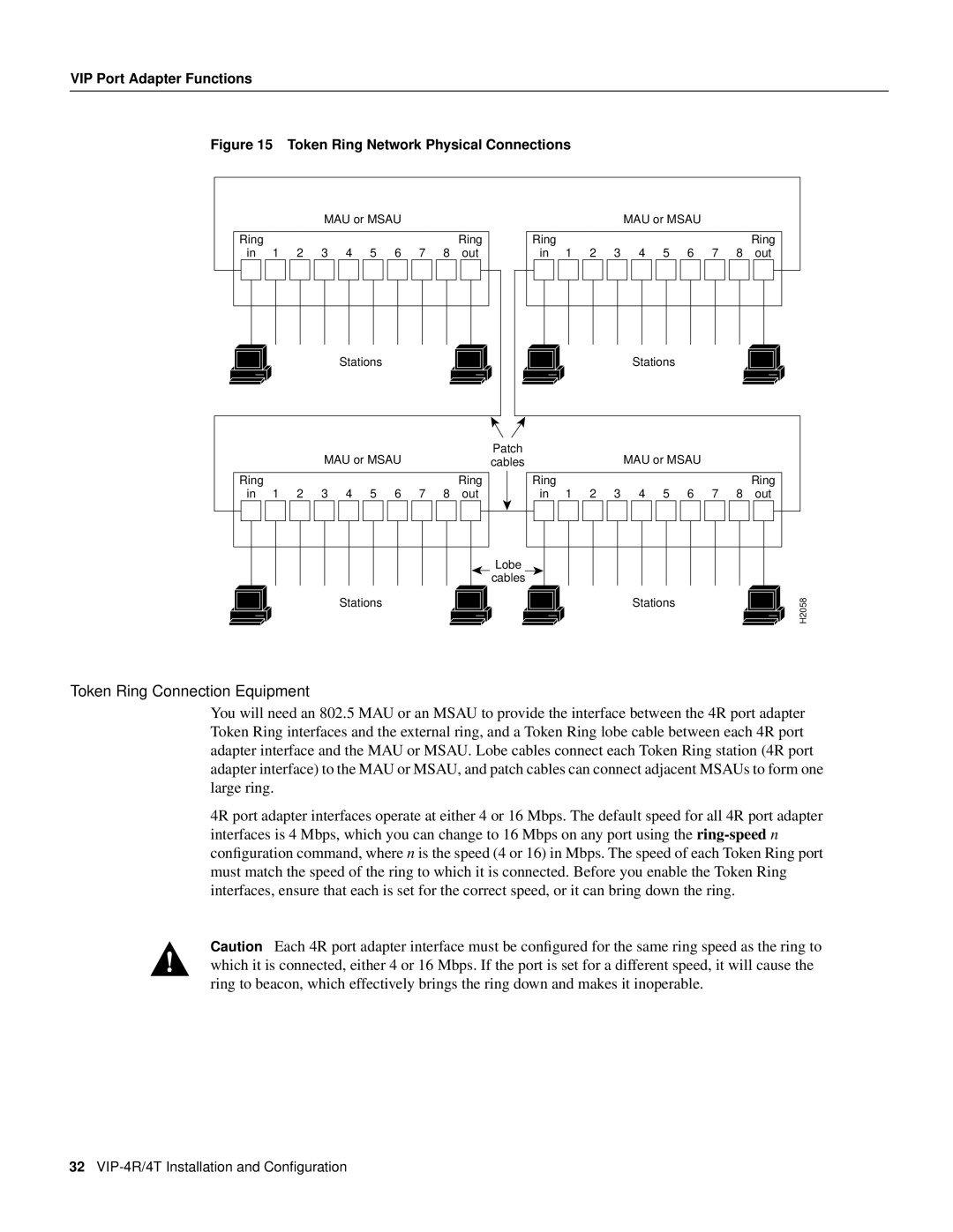 Cisco Systems VIP-4R/4T manual Token Ring Connection Equipment, Token Ring Network Physical Connections 