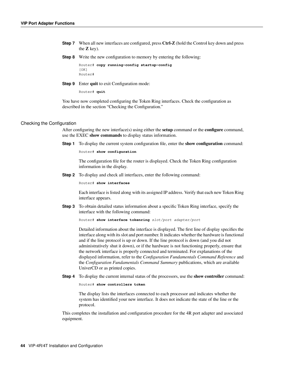 Cisco Systems VIP-4R/4T manual Checking the Conﬁguration 