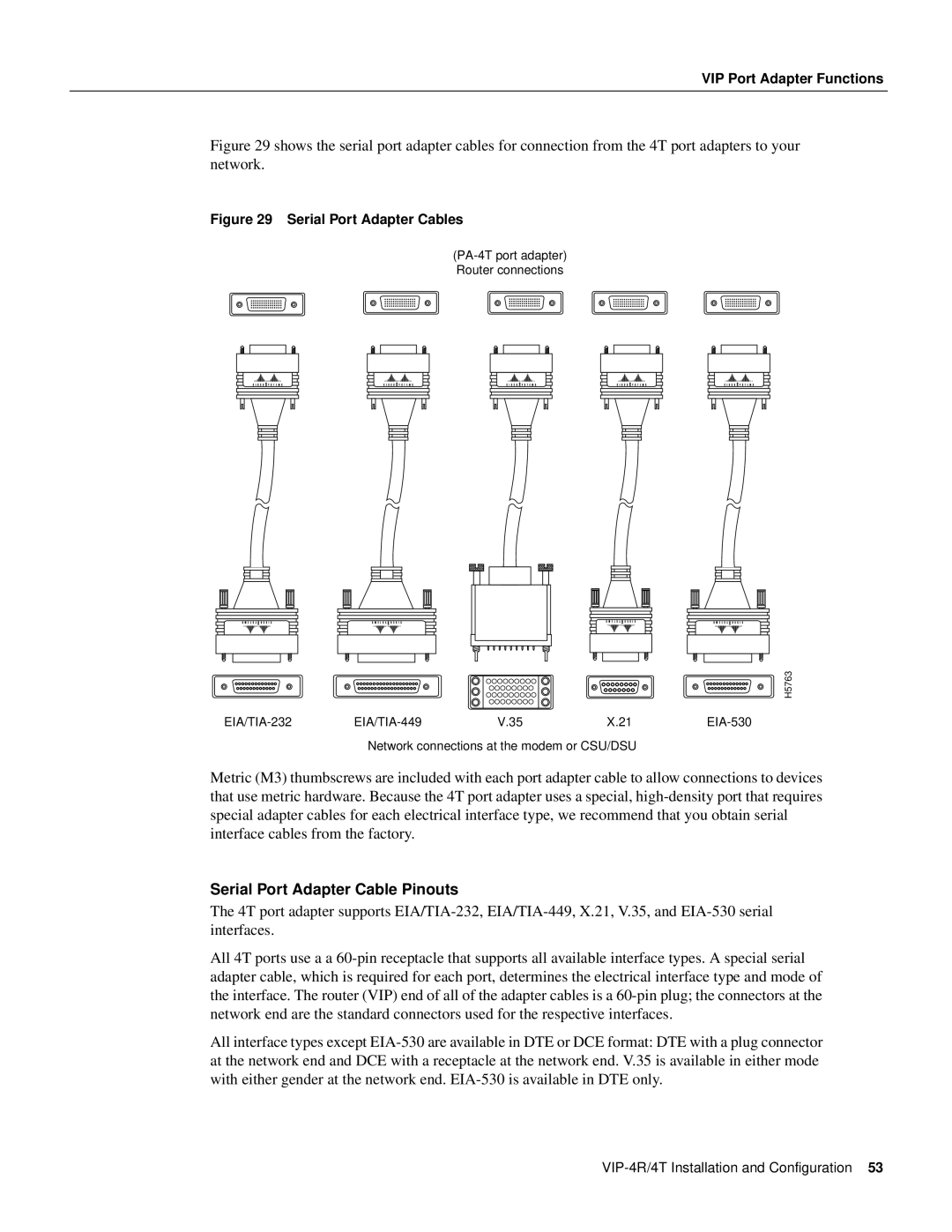 Cisco Systems VIP-4R/4T manual Serial Port Adapter Cable Pinouts, Serial Port Adapter Cables 