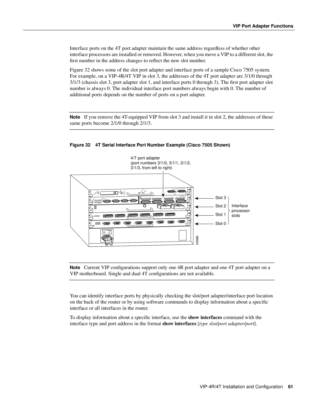 Cisco Systems VIP-4R/4T manual 4T Serial Interface Port Number Example Cisco 7505 Shown 