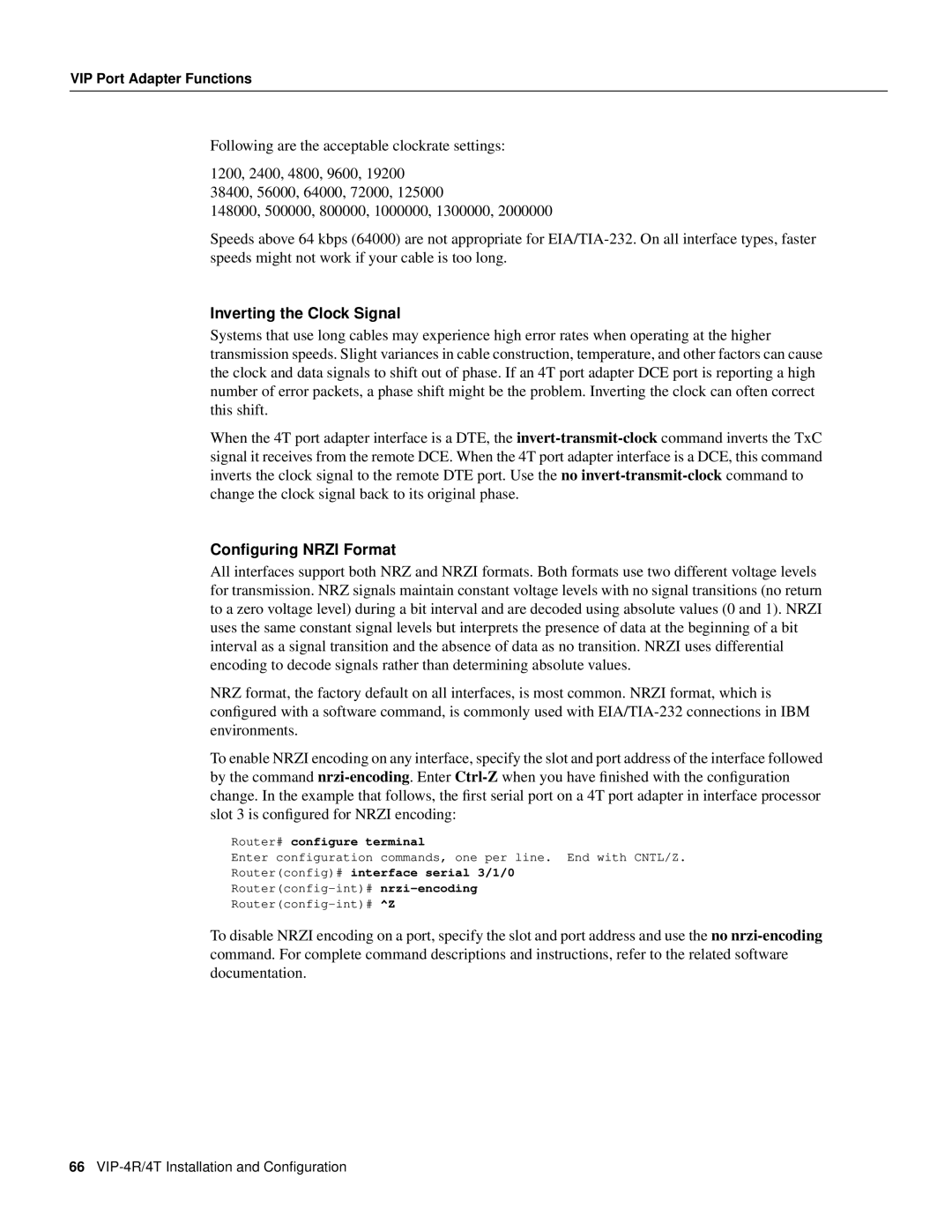 Cisco Systems VIP-4R/4T manual Inverting the Clock Signal, Conﬁguring Nrzi Format 