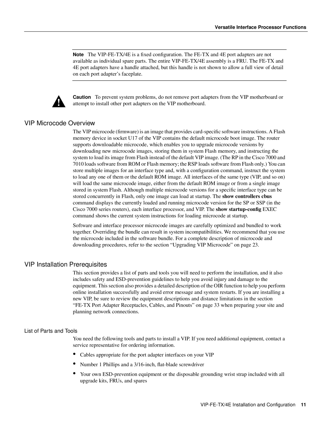 Cisco Systems VIP-FE-TX/4E manual VIP Microcode Overview, VIP Installation Prerequisites 