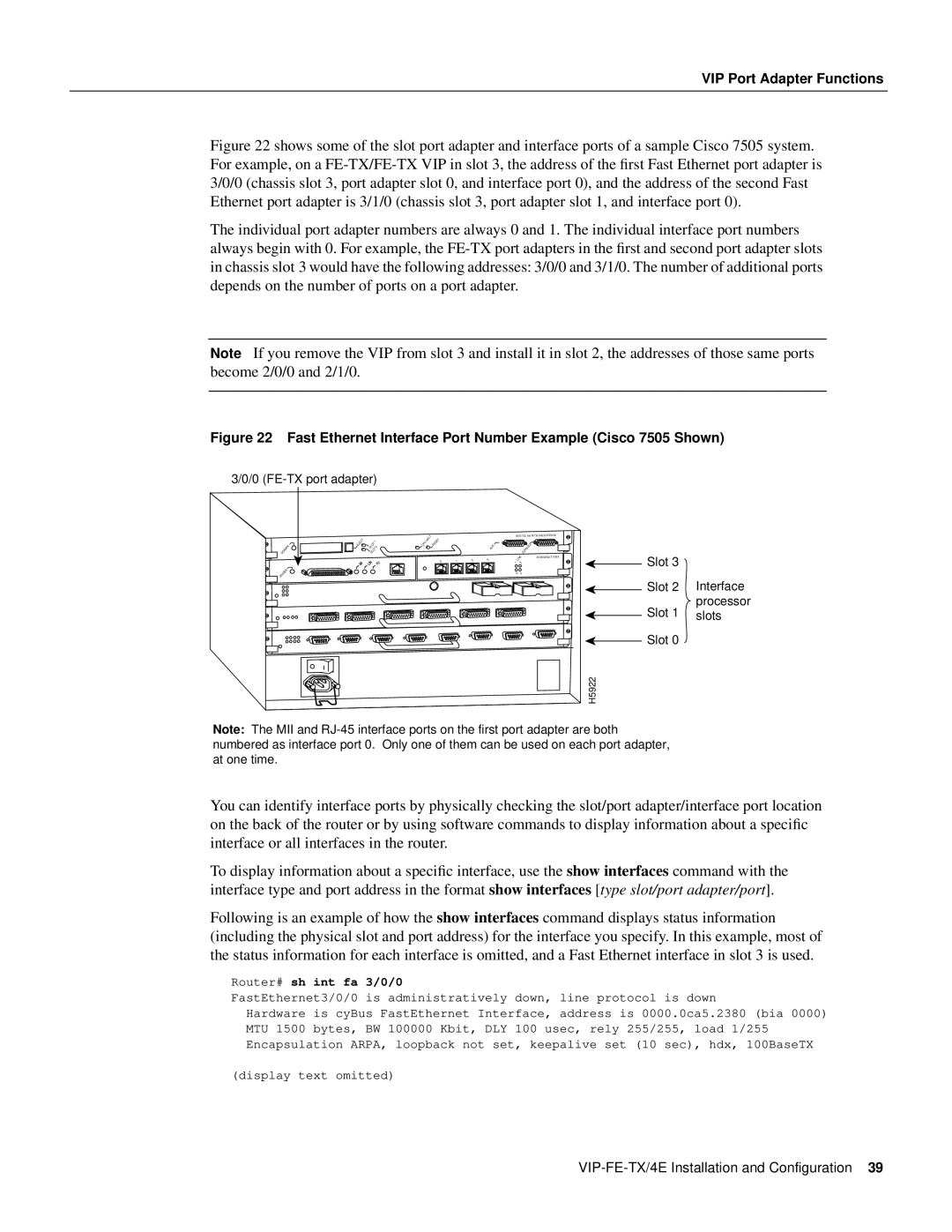 Cisco Systems VIP-FE-TX/4E manual Router# sh int fa 3/0/0, processor 