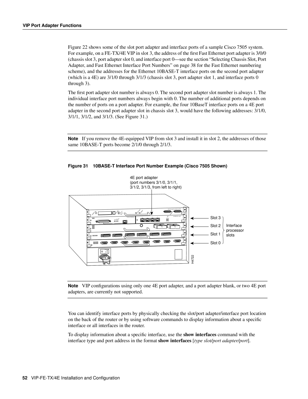 Cisco Systems manual VIP-FE-TX/4E Installation and Conﬁguration, H4722 