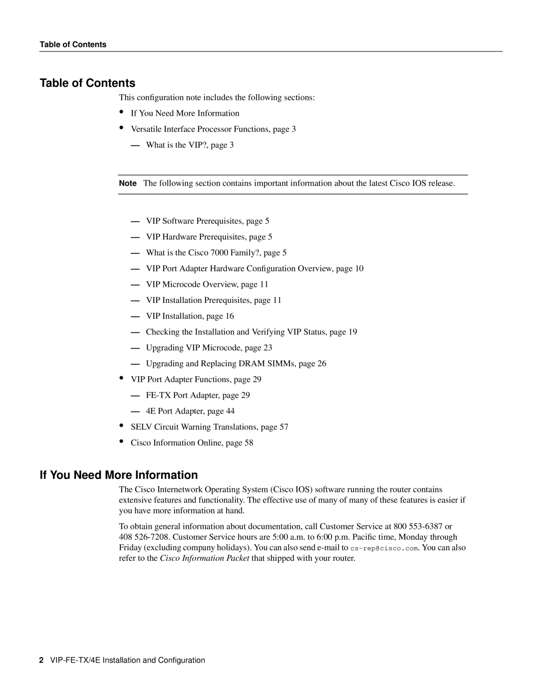 Cisco Systems VIP-FE-TX/4E manual Table of Contents 