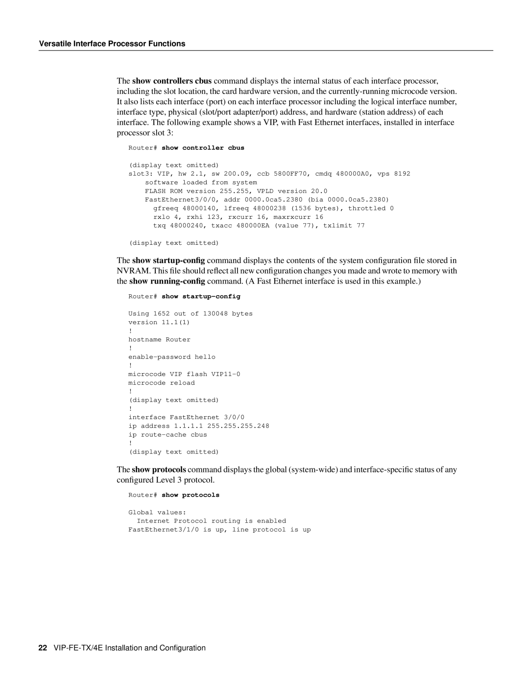 Cisco Systems VIP-FE-TX/4E manual Router# show controller cbus 