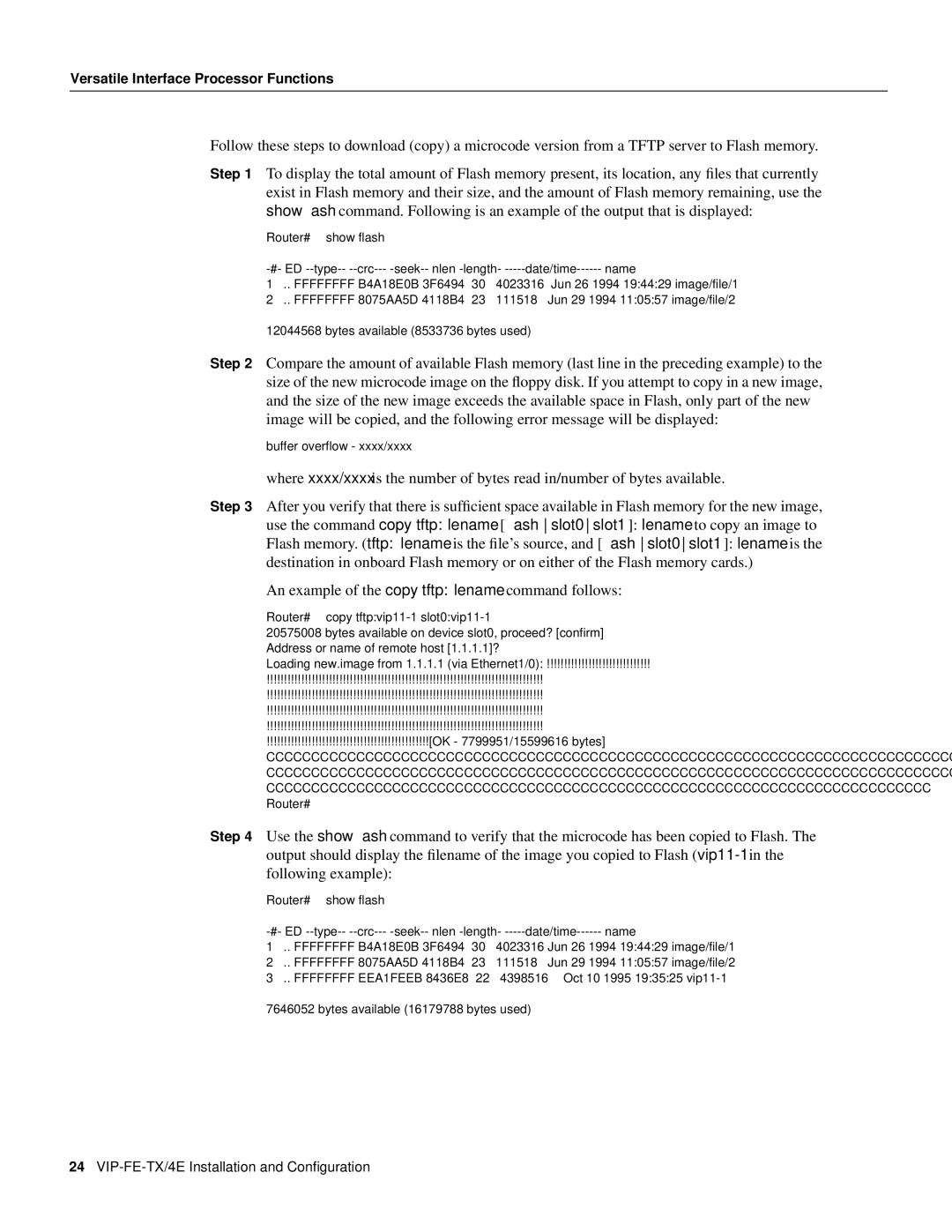 Cisco Systems VIP-FE-TX/4E manual Router# show flash 