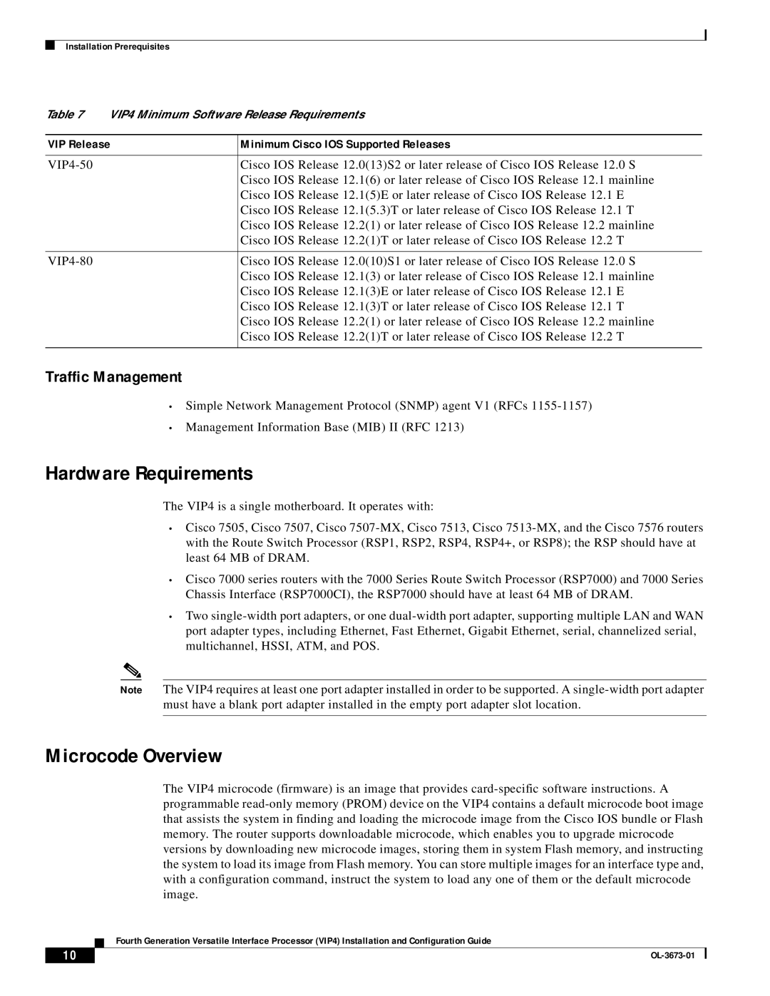 Cisco Systems VIP4 manual Hardware Requirements, Microcode Overview, Traffic Management 