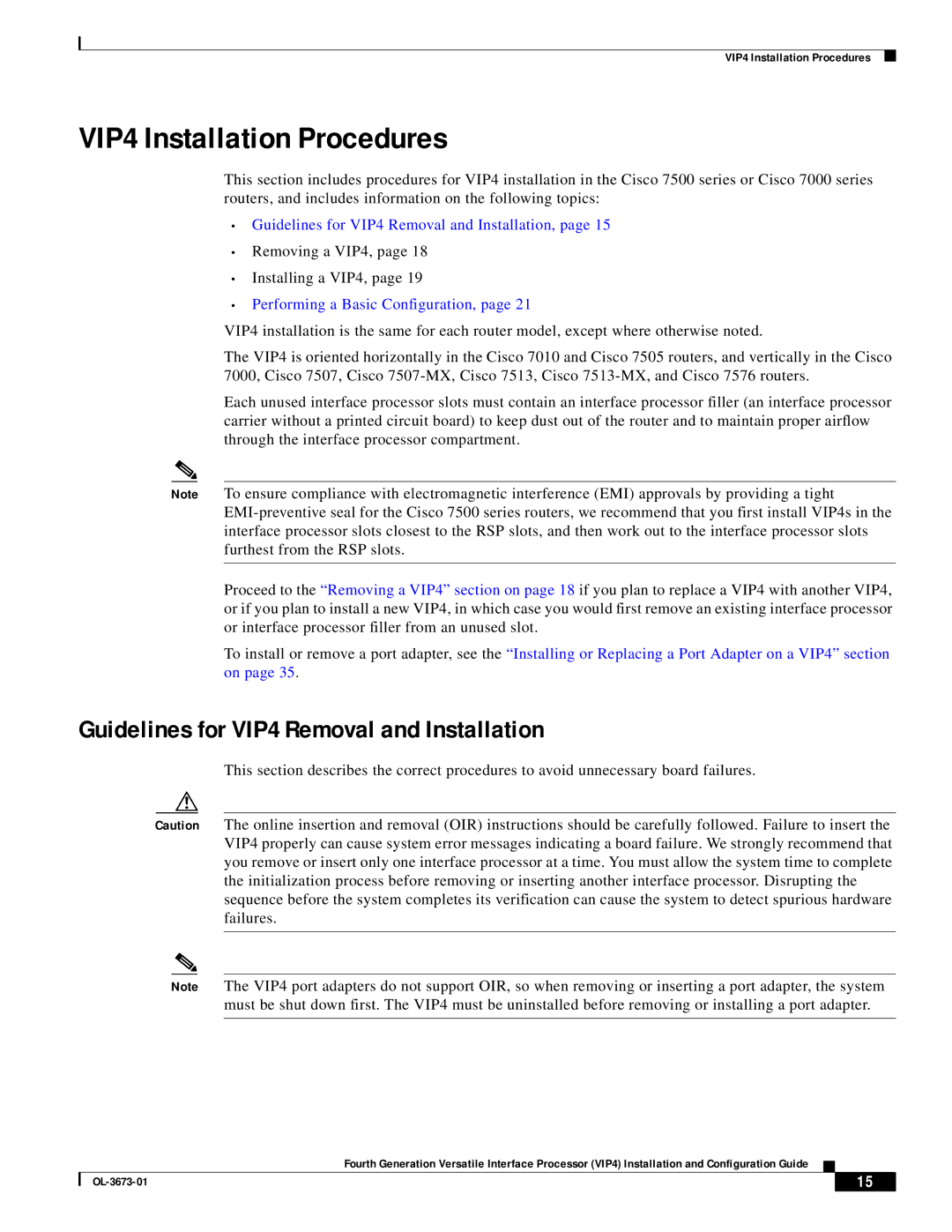 Cisco Systems manual VIP4 Installation Procedures, Guidelines for VIP4 Removal and Installation 