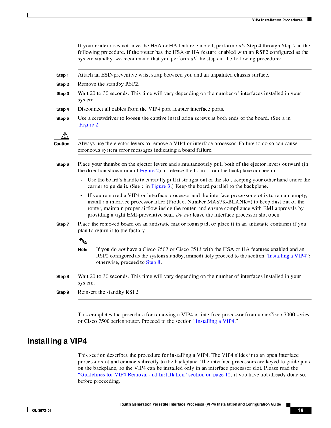 Cisco Systems manual Installing a VIP4 