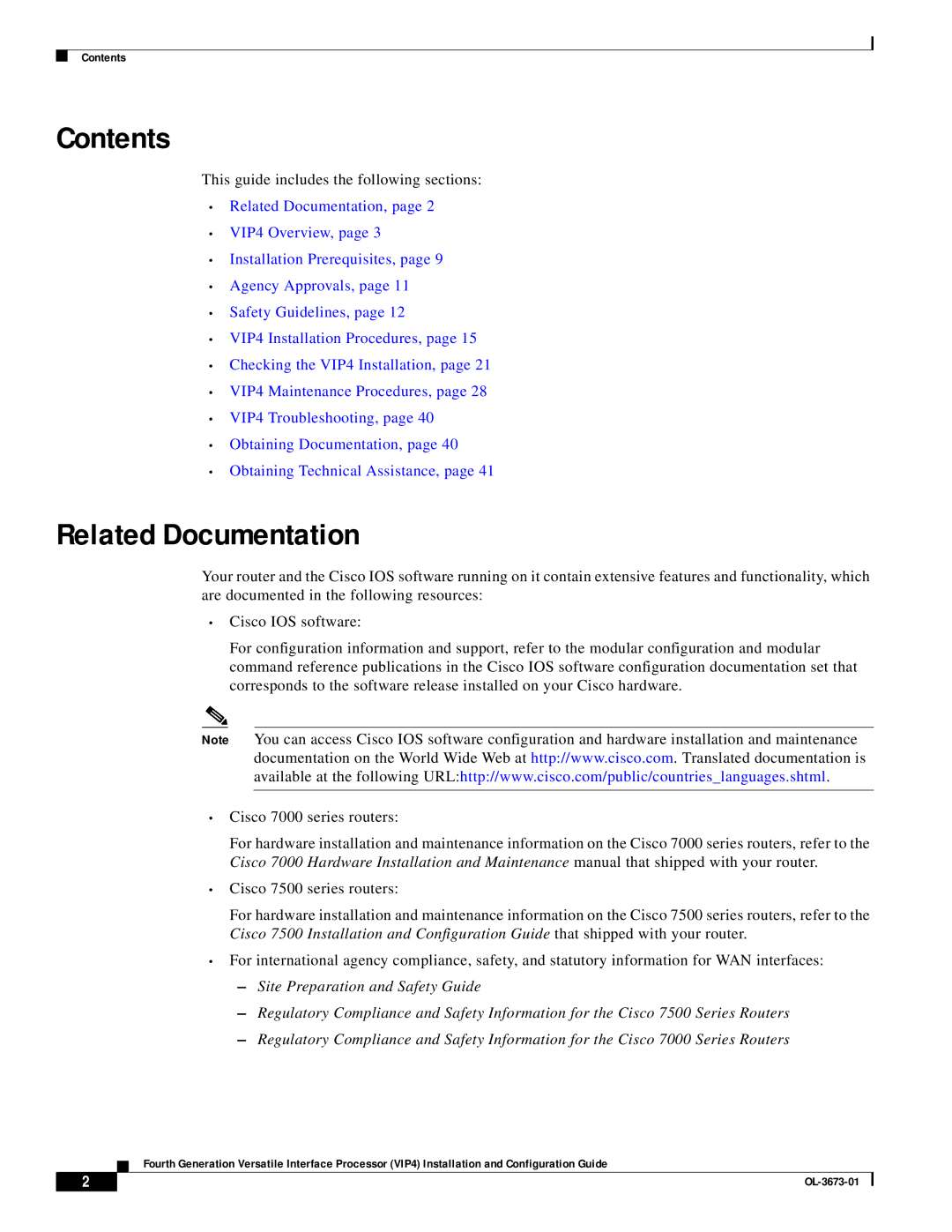 Cisco Systems VIP4 manual Contents, Related Documentation 