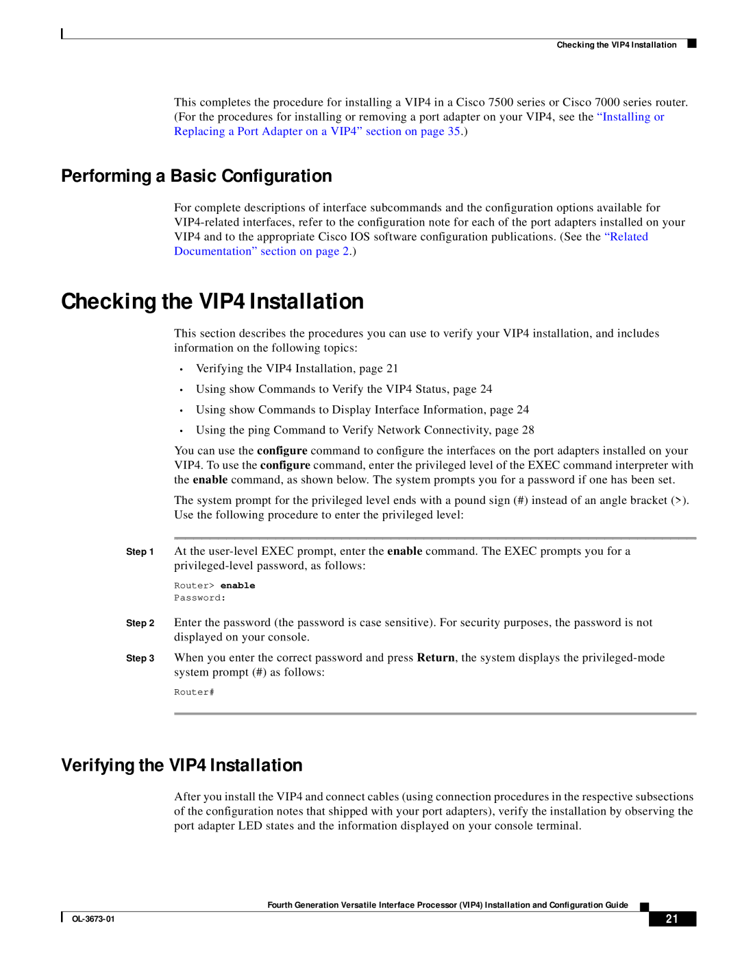 Cisco Systems manual Checking the VIP4 Installation, Performing a Basic Configuration, Verifying the VIP4 Installation 