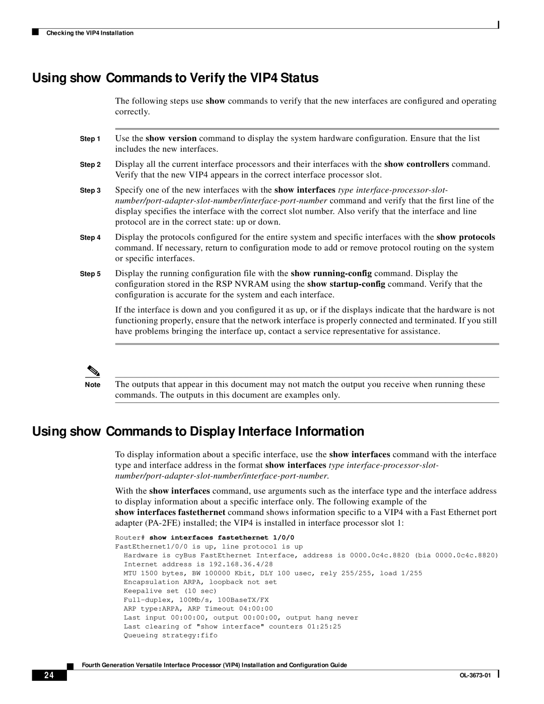 Cisco Systems manual Using show Commands to Verify the VIP4 Status, Using show Commands to Display Interface Information 