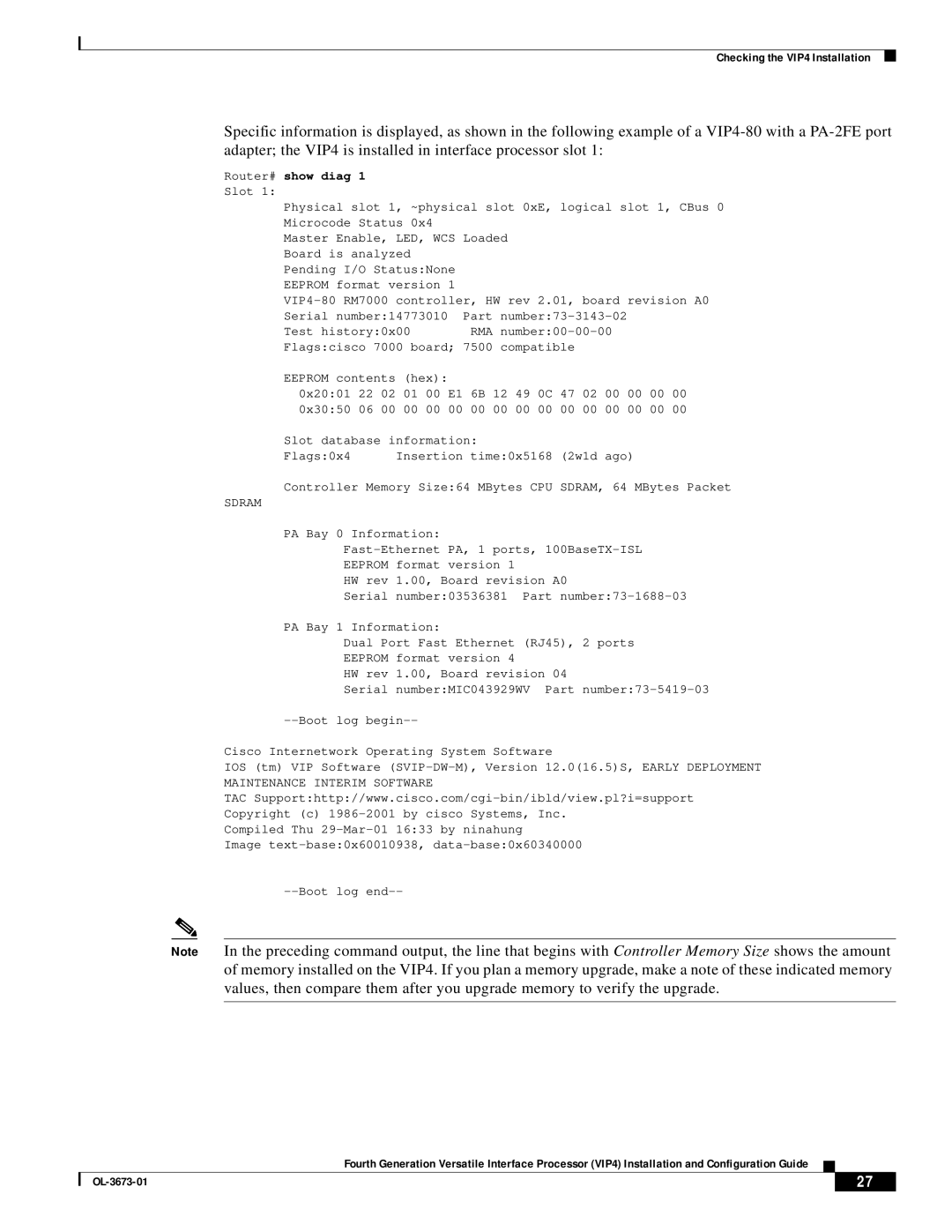 Cisco Systems VIP4 manual 00 E1 6B 0C 47 02 