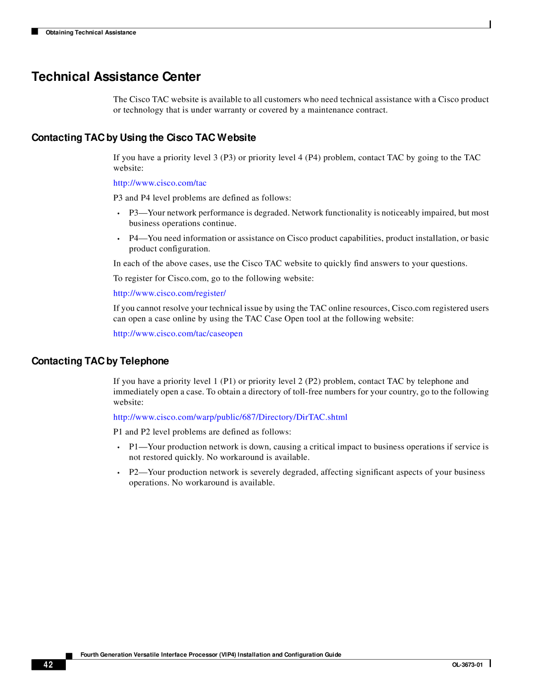 Cisco Systems VIP4 Technical Assistance Center, Contacting TAC by Using the Cisco TAC Website, Contacting TAC by Telephone 