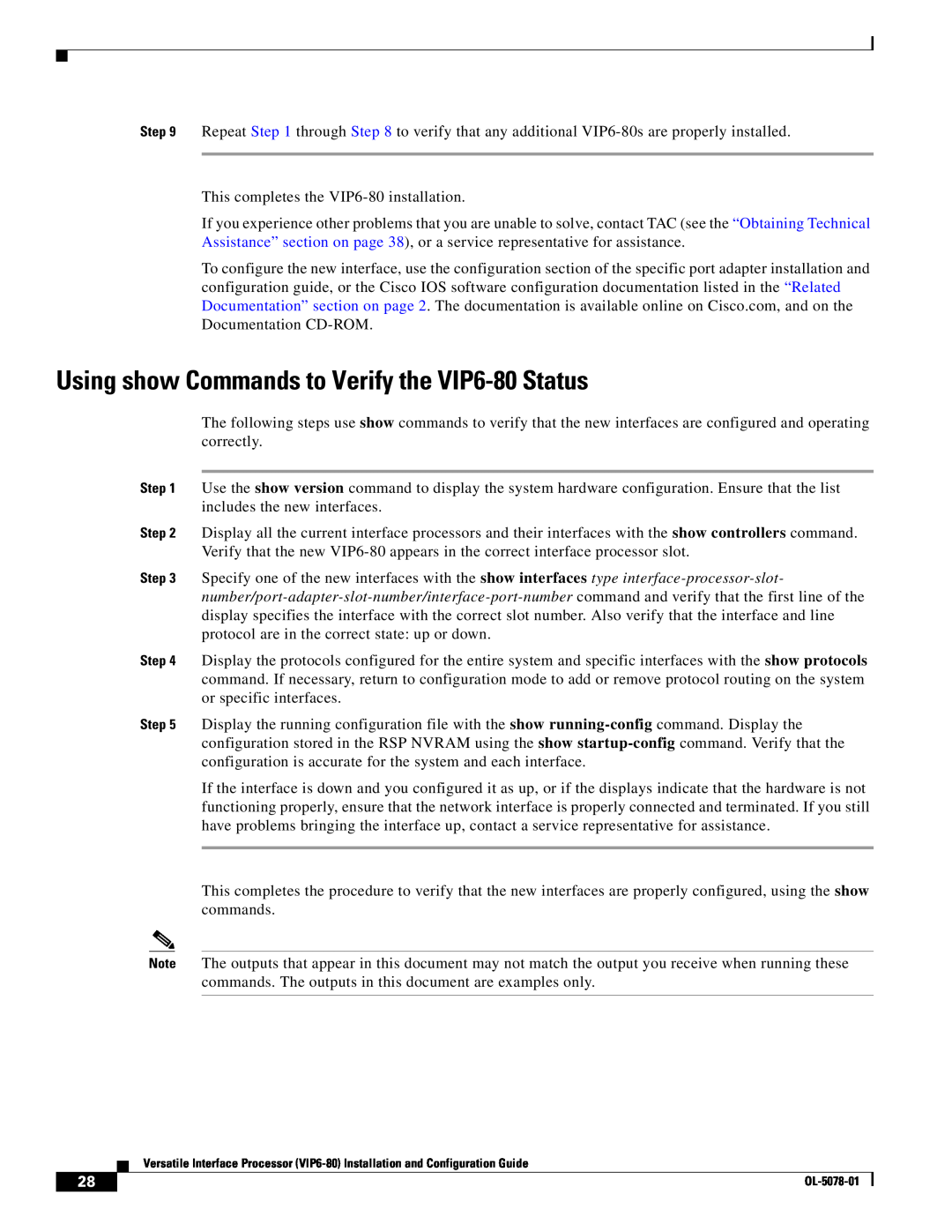 Cisco Systems (VIP6-80) manual Using show Commands to Verify the VIP6-80 Status 