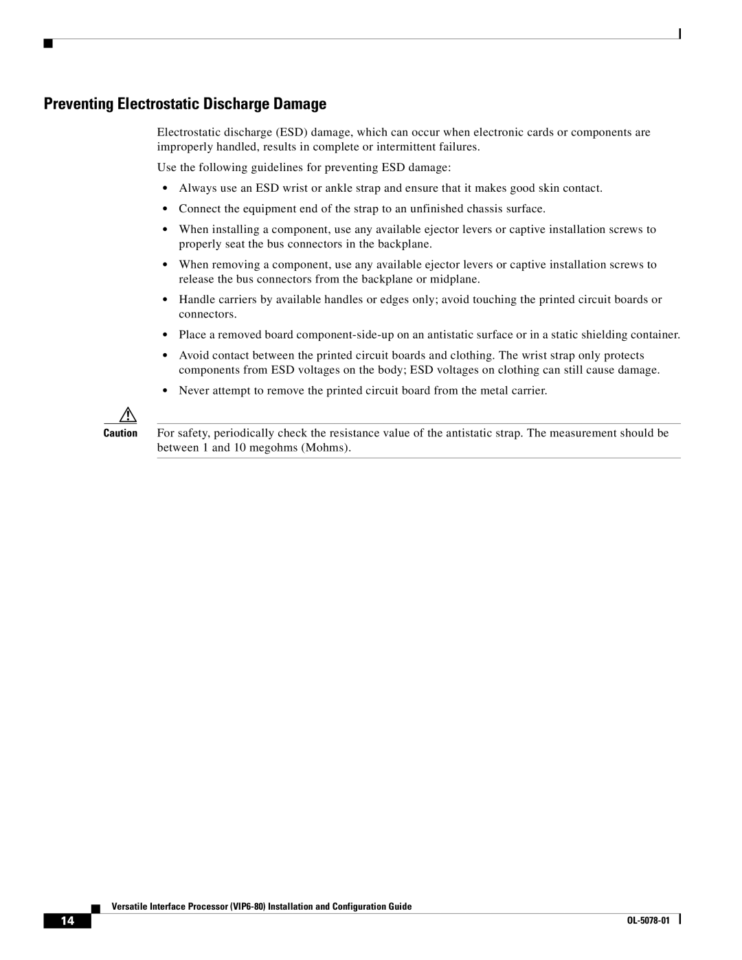 Cisco Systems (VIP6-80) manual Preventing Electrostatic Discharge Damage 