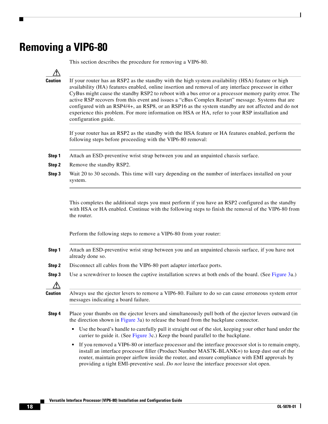 Cisco Systems (VIP6-80) manual Removing a VIP6-80 