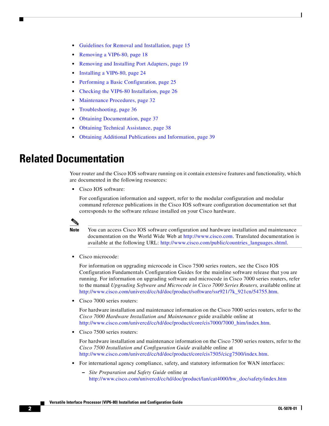 Cisco Systems (VIP6-80) manual Related Documentation 