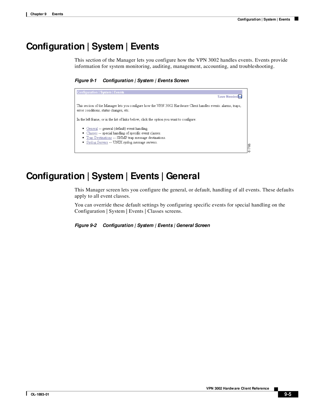 Cisco Systems VPN 3002 manual Configuration System Events General 