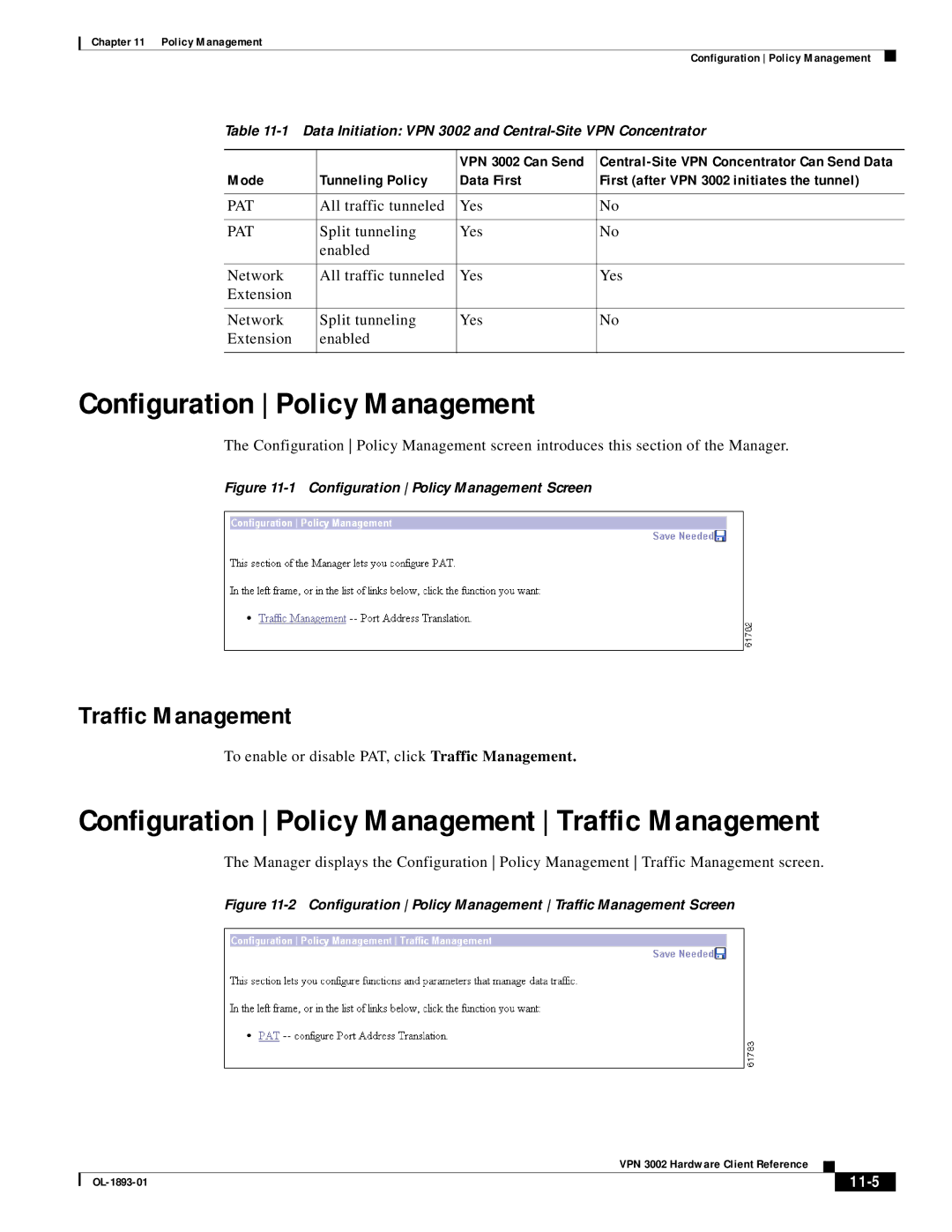 Cisco Systems VPN 3002 manual Configuration Policy Management, Traffic Management, 11-5 