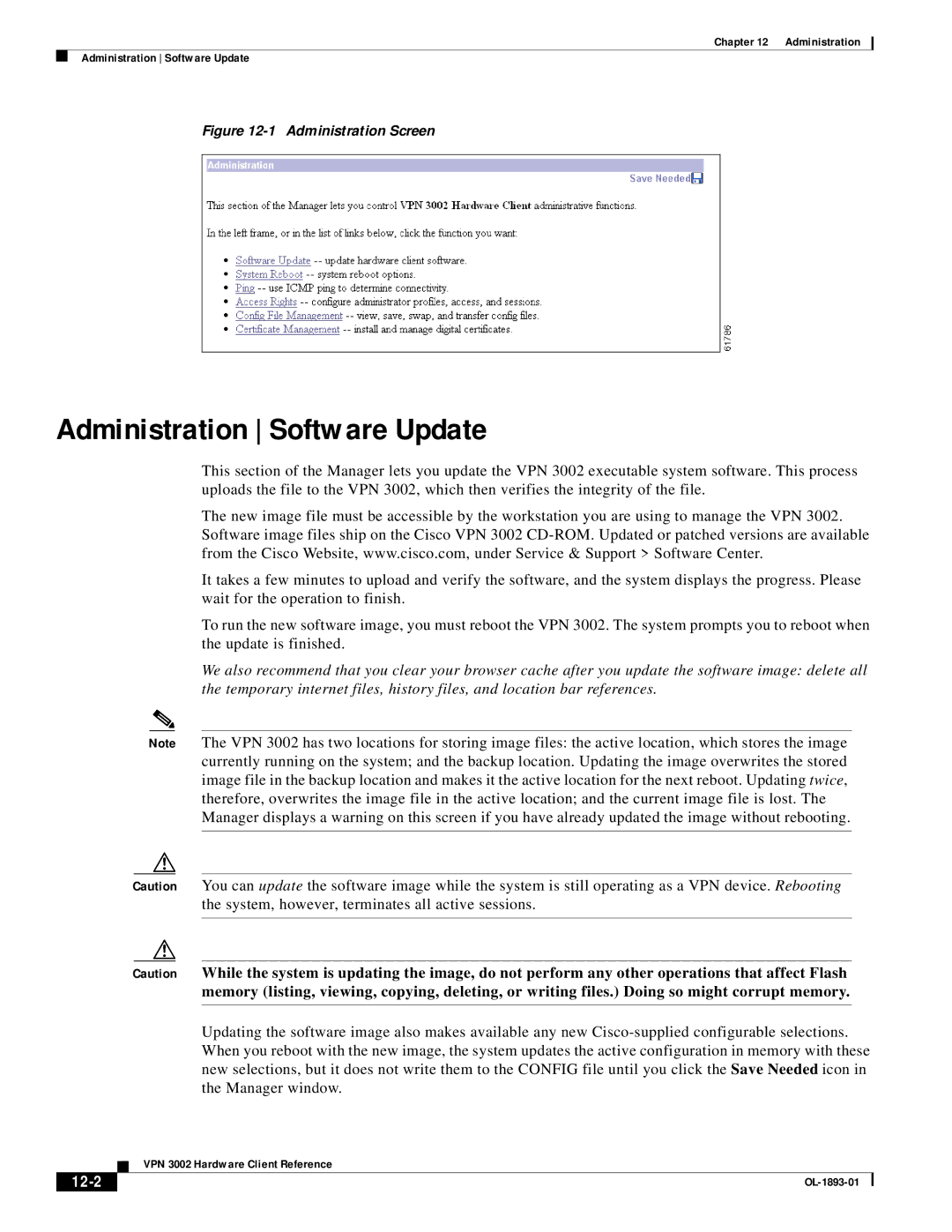 Cisco Systems VPN 3002 manual Administration Software Update, 12-2 