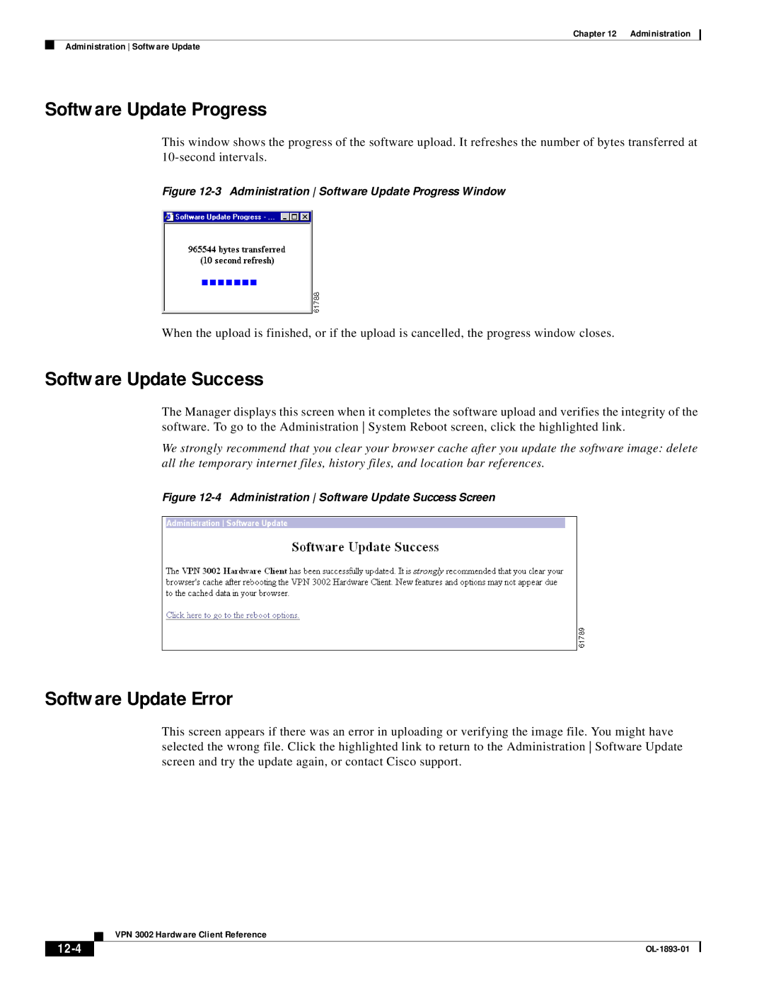 Cisco Systems VPN 3002 manual Software Update Progress, Software Update Success, Software Update Error, 12-4 