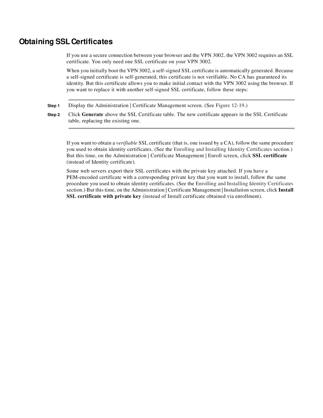 Cisco Systems VPN 3002 manual Obtaining SSL Certificates 