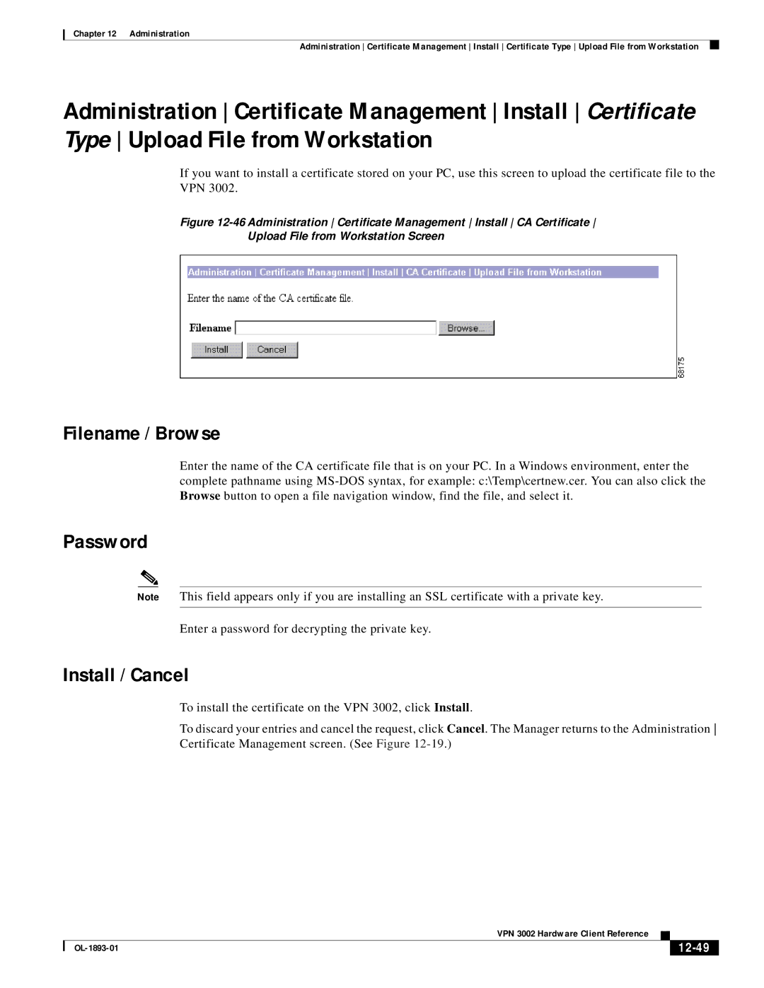 Cisco Systems VPN 3002 manual Filename / Browse, 12-49 