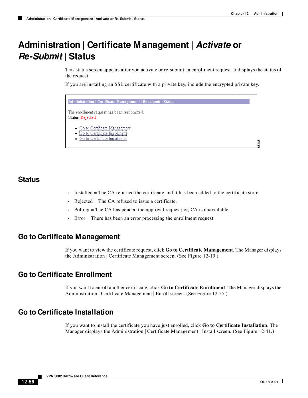 Cisco Systems VPN 3002 manual Status, 12-56 