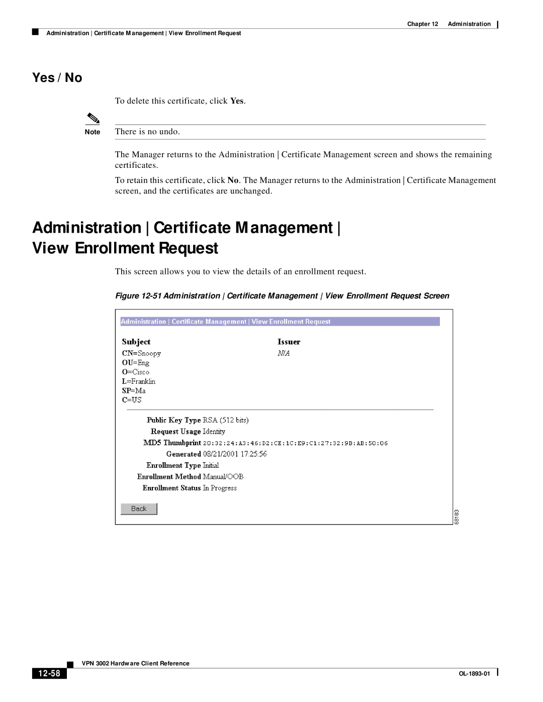 Cisco Systems VPN 3002 manual Yes / No, 12-58 