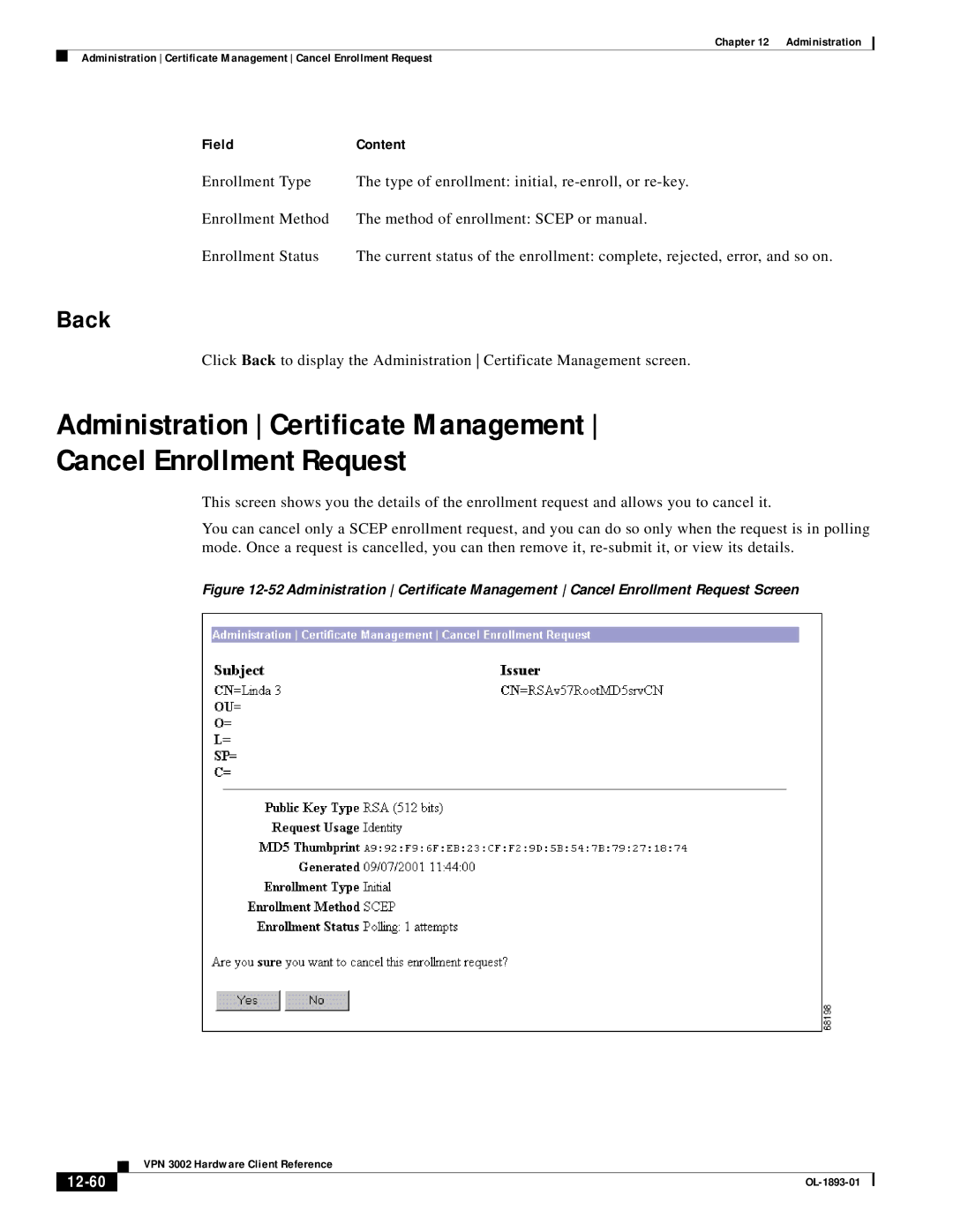 Cisco Systems VPN 3002 manual Back, 12-60 