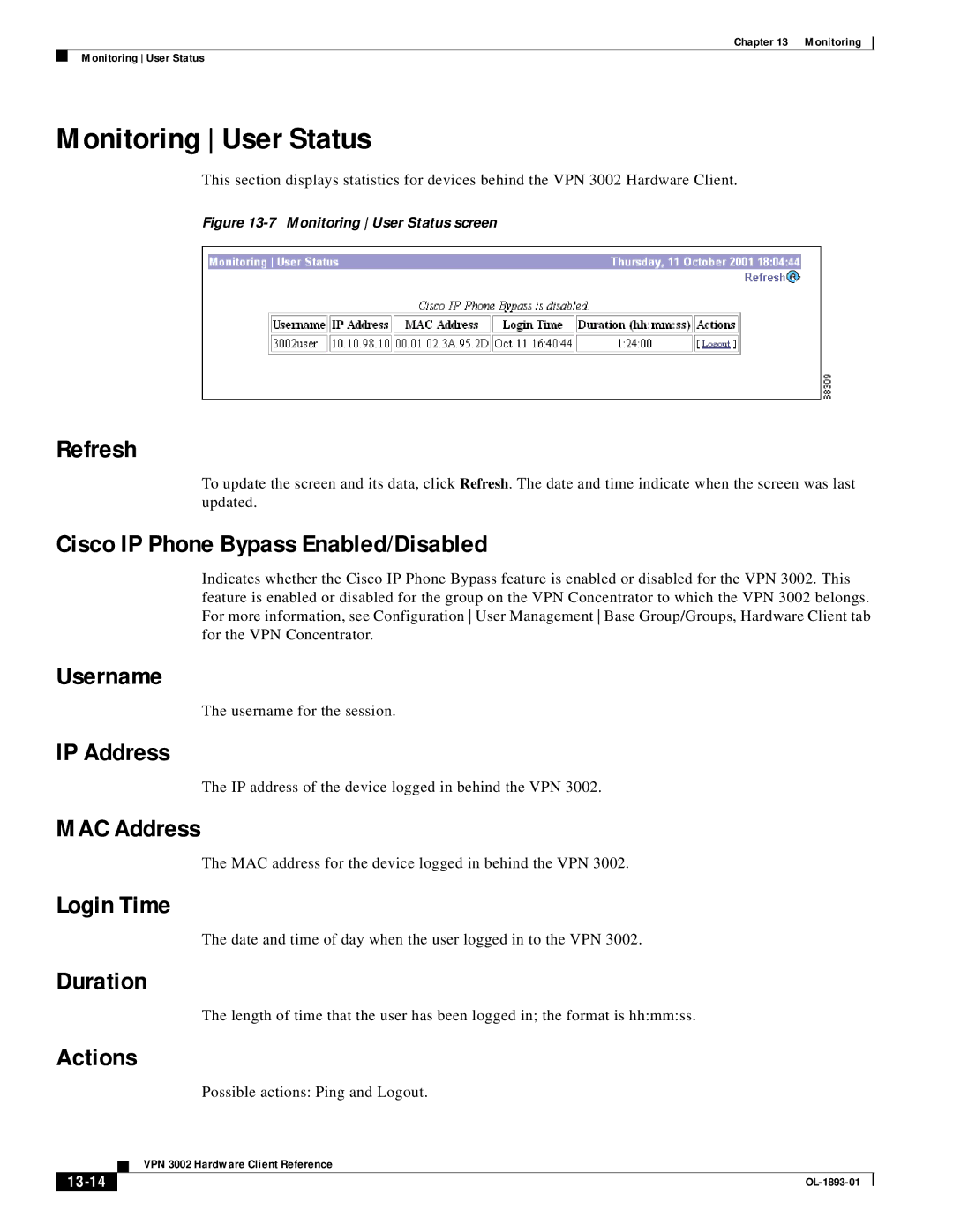 Cisco Systems VPN 3002 manual Monitoring User Status 