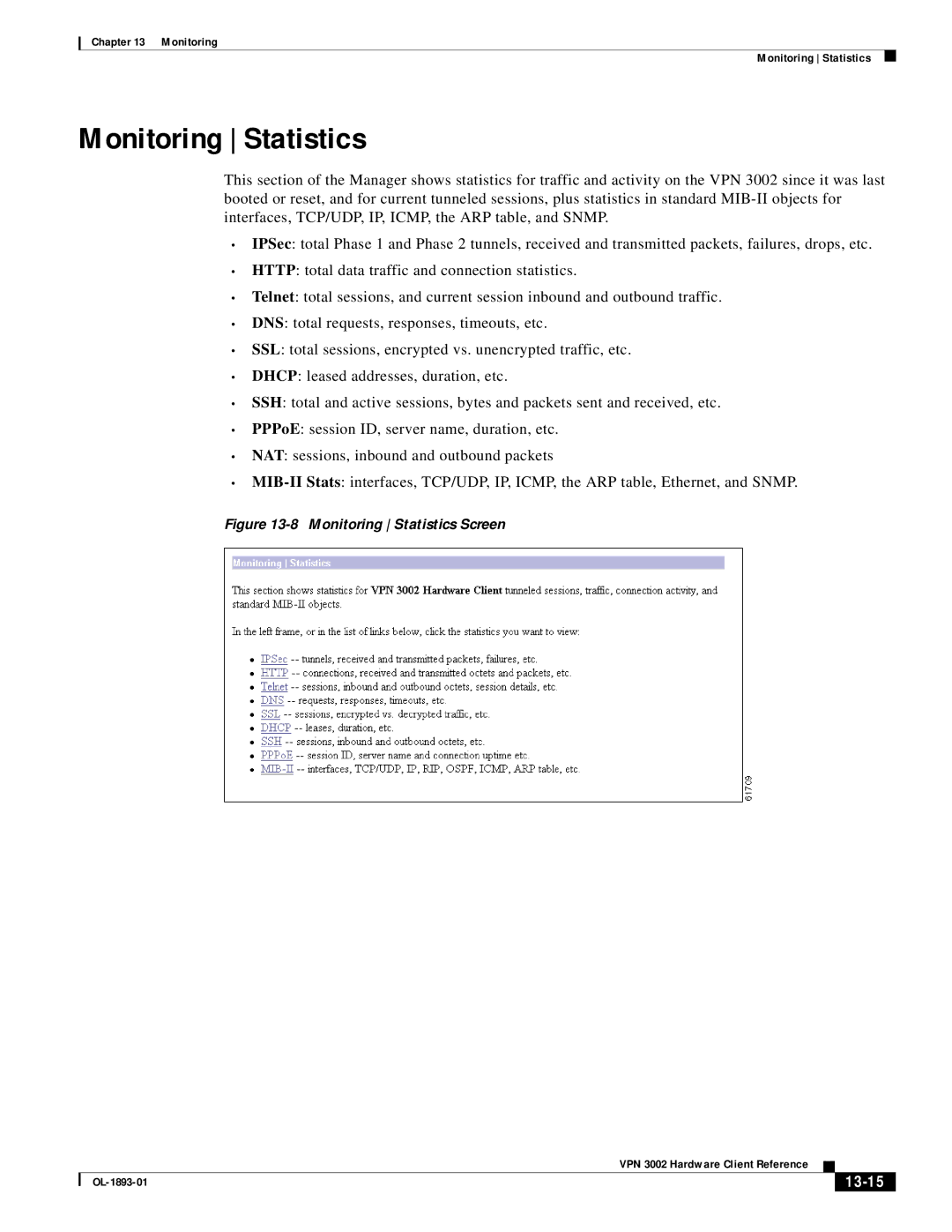 Cisco Systems VPN 3002 manual Monitoring Statistics, 13-15 