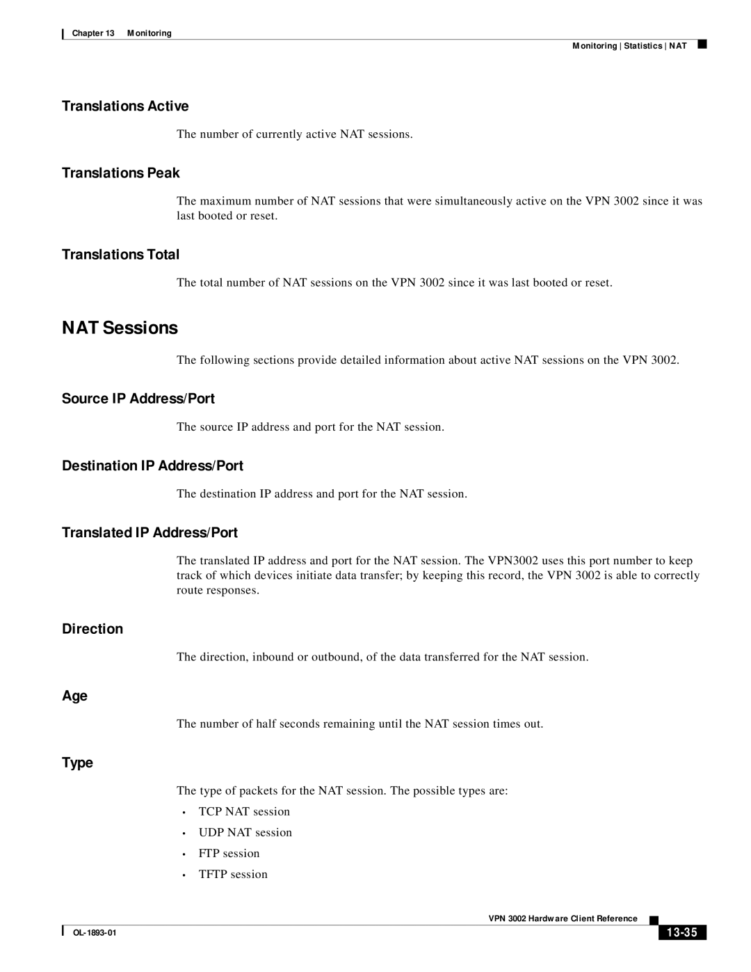 Cisco Systems VPN 3002 manual NAT Sessions 