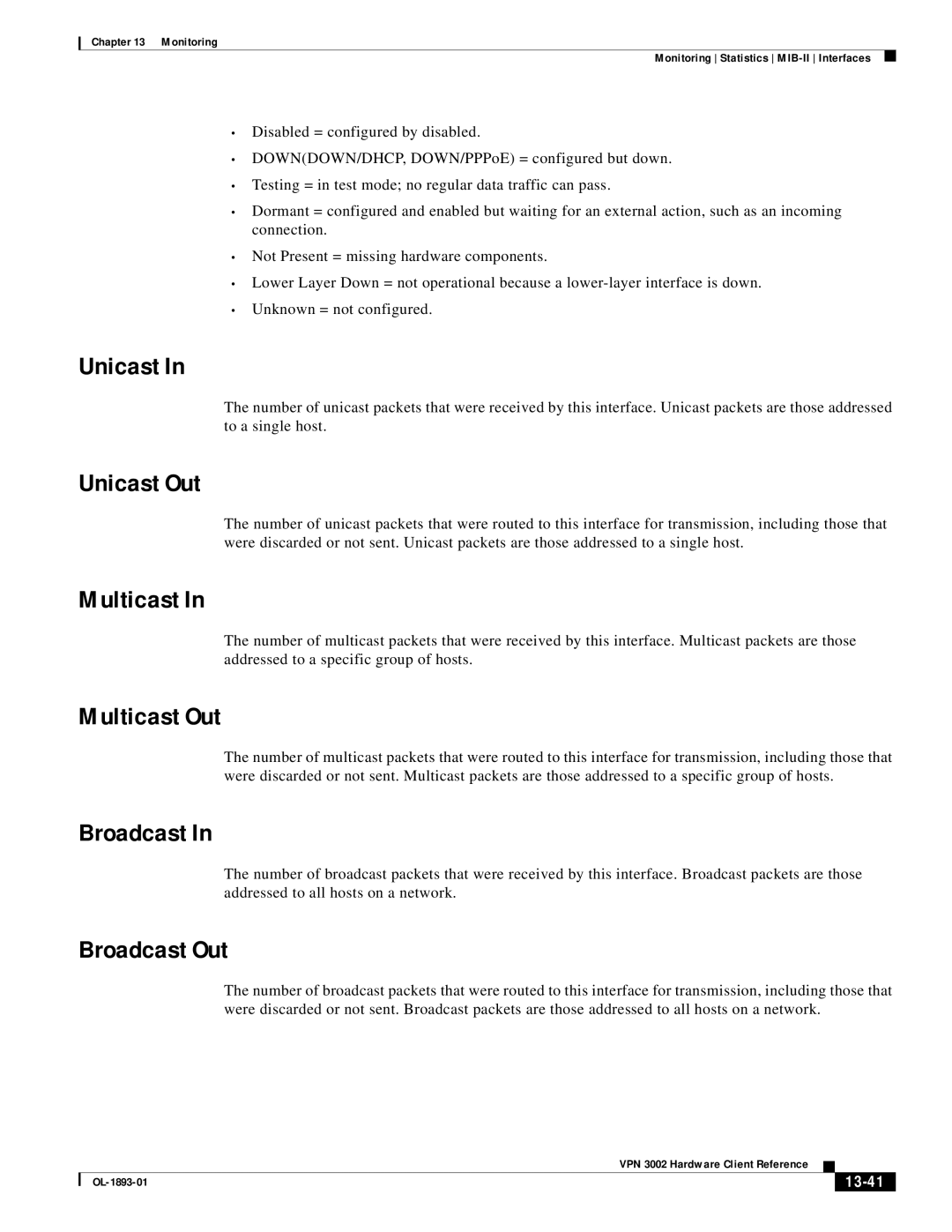 Cisco Systems VPN 3002 manual Unicast Out, Multicast Out, Broadcast Out 