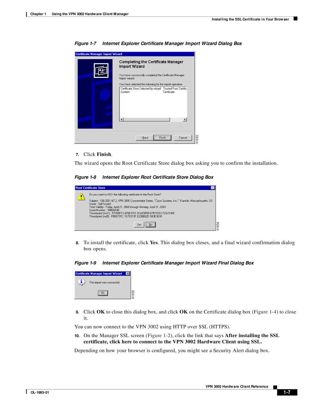 Cisco Systems VPN 3002 manual Internet Explorer Root Certificate Store Dialog Box 