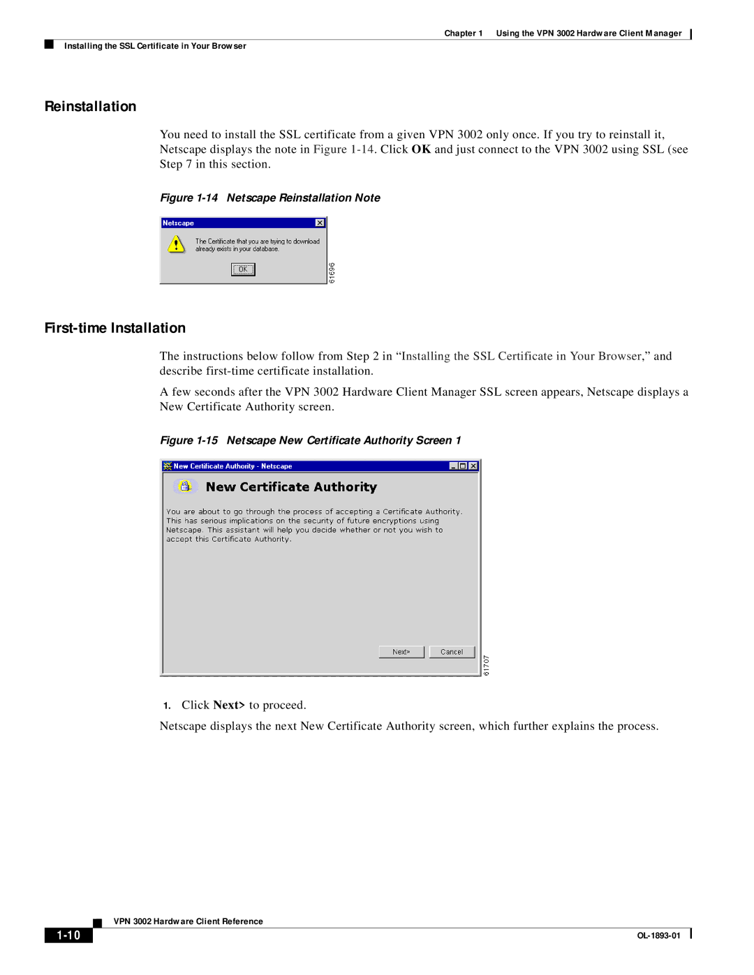 Cisco Systems VPN 3002 manual Reinstallation, First-time Installation 