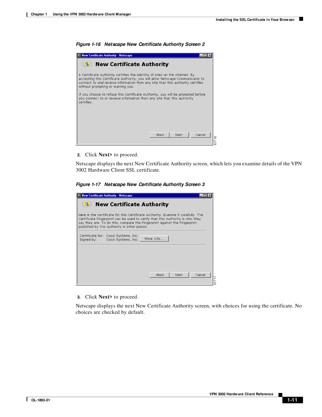 Cisco Systems VPN 3002 manual Netscape New Certificate Authority Screen 