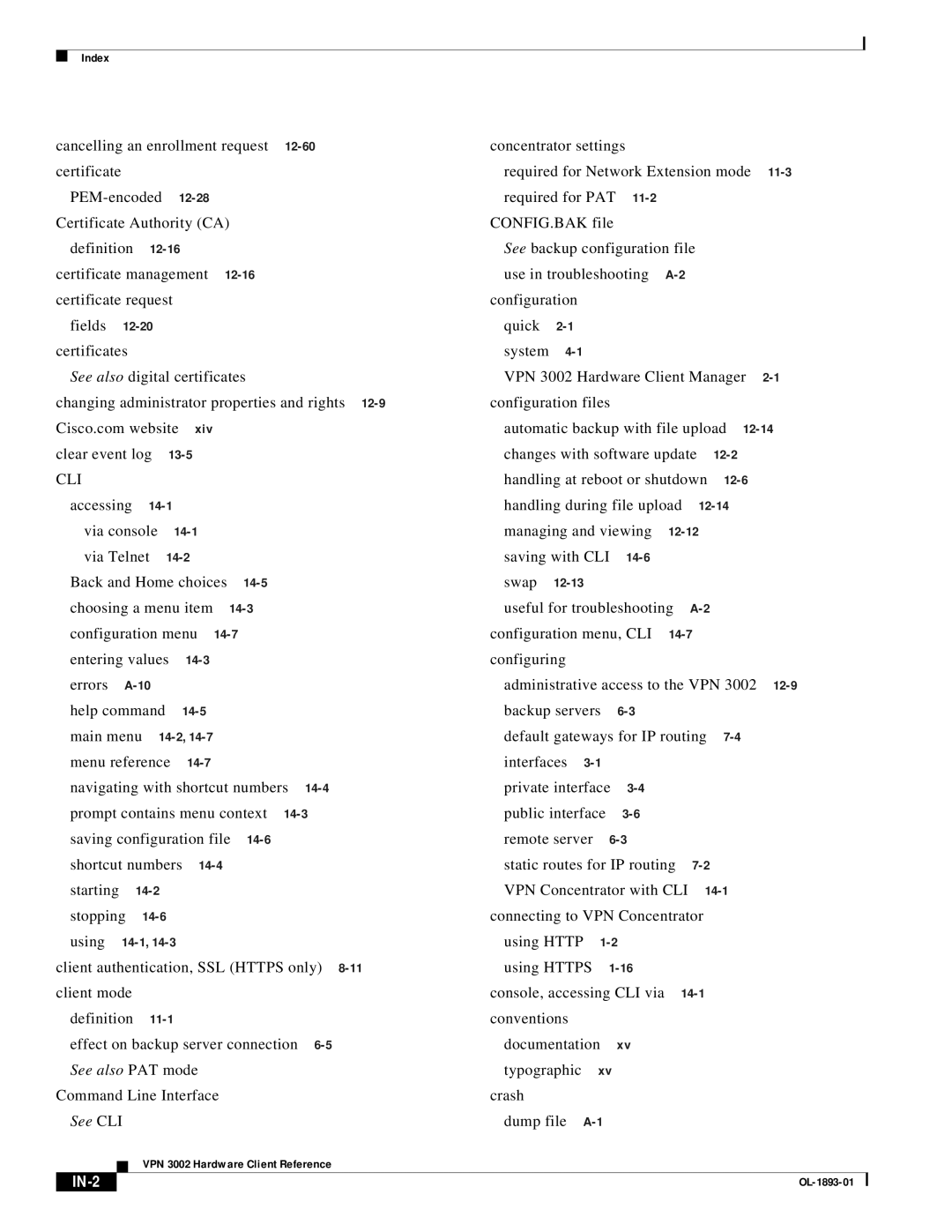 Cisco Systems VPN 3002 manual Menu reference, IN-2 