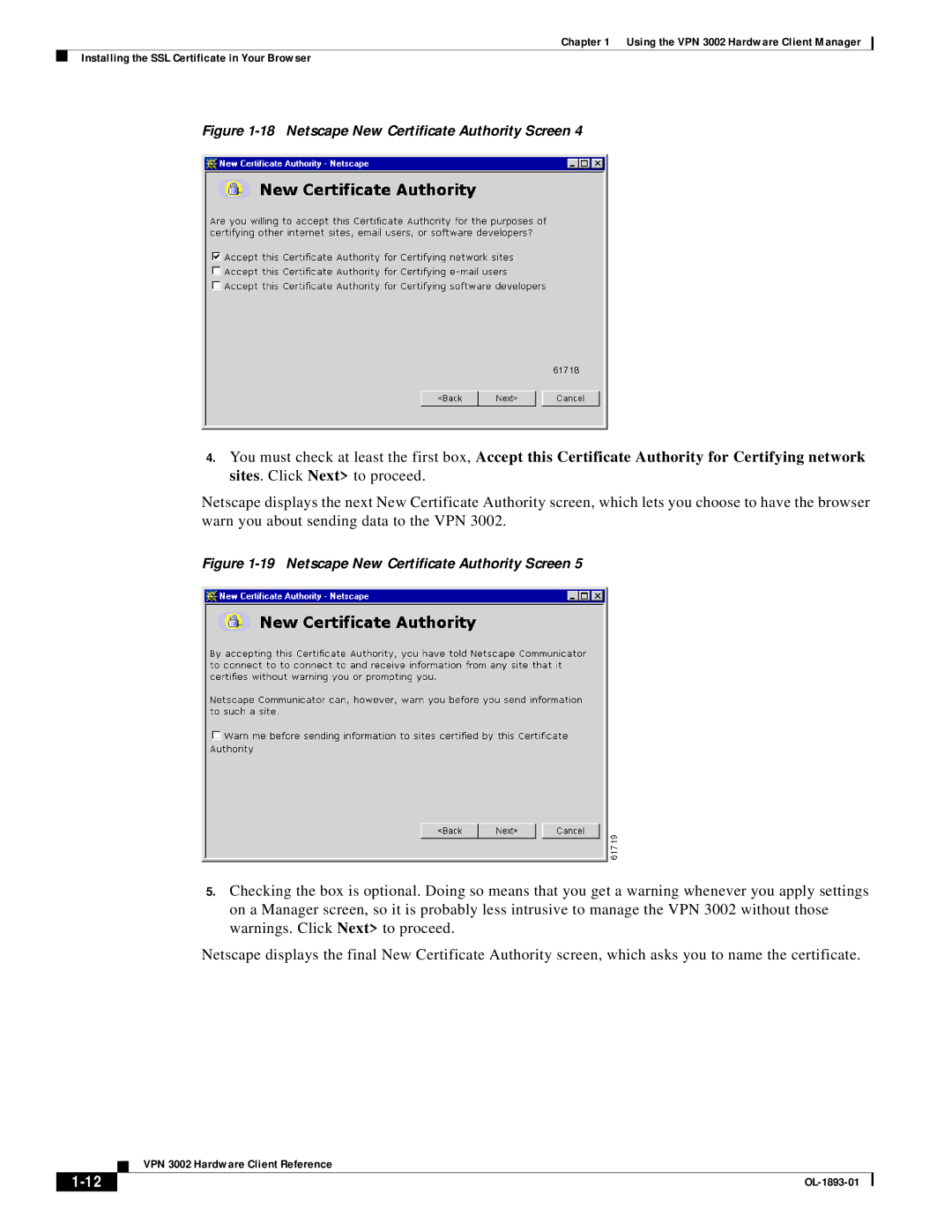 Cisco Systems VPN 3002 manual Netscape New Certificate Authority Screen 