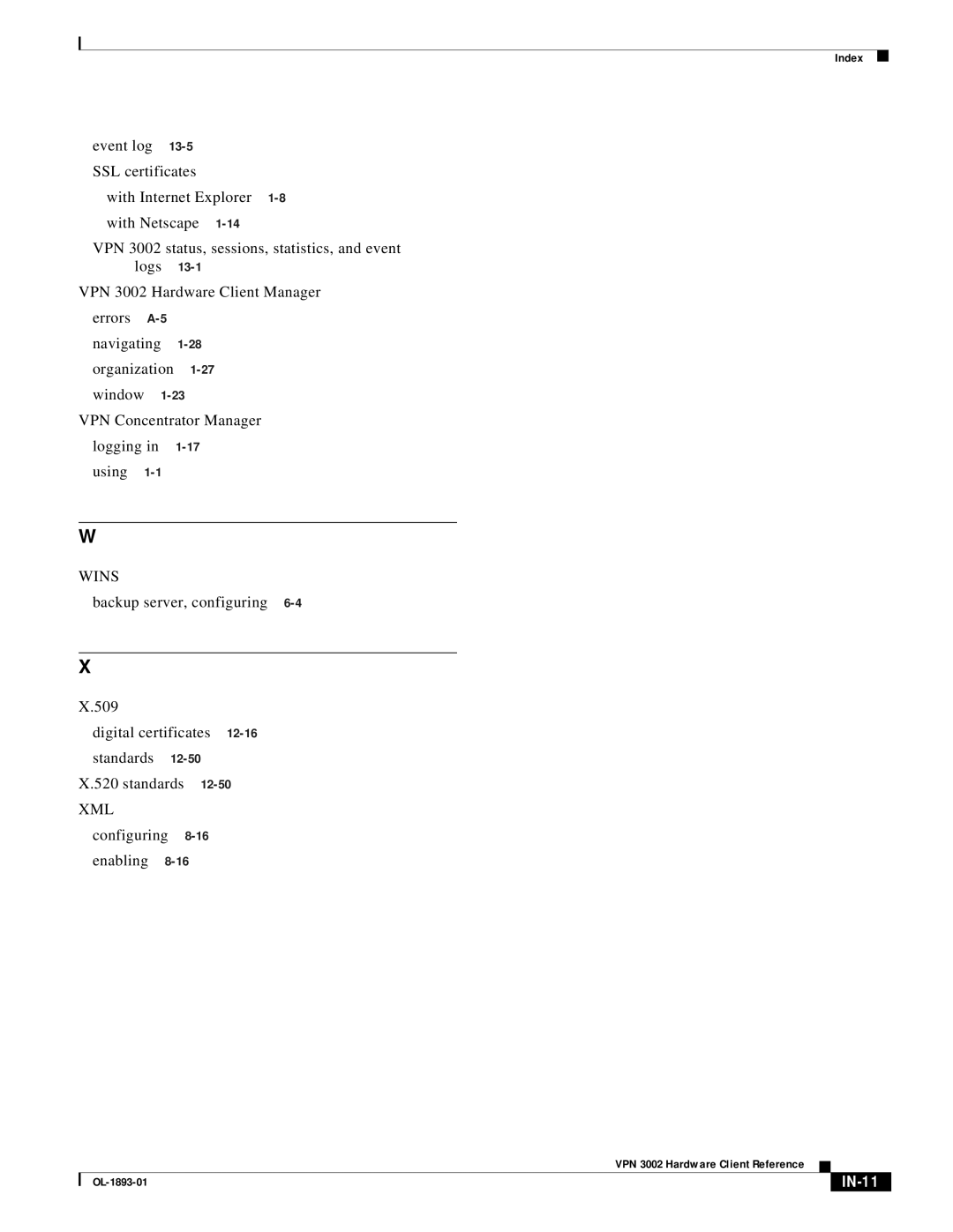 Cisco Systems VPN 3002 manual Wins, IN-11 