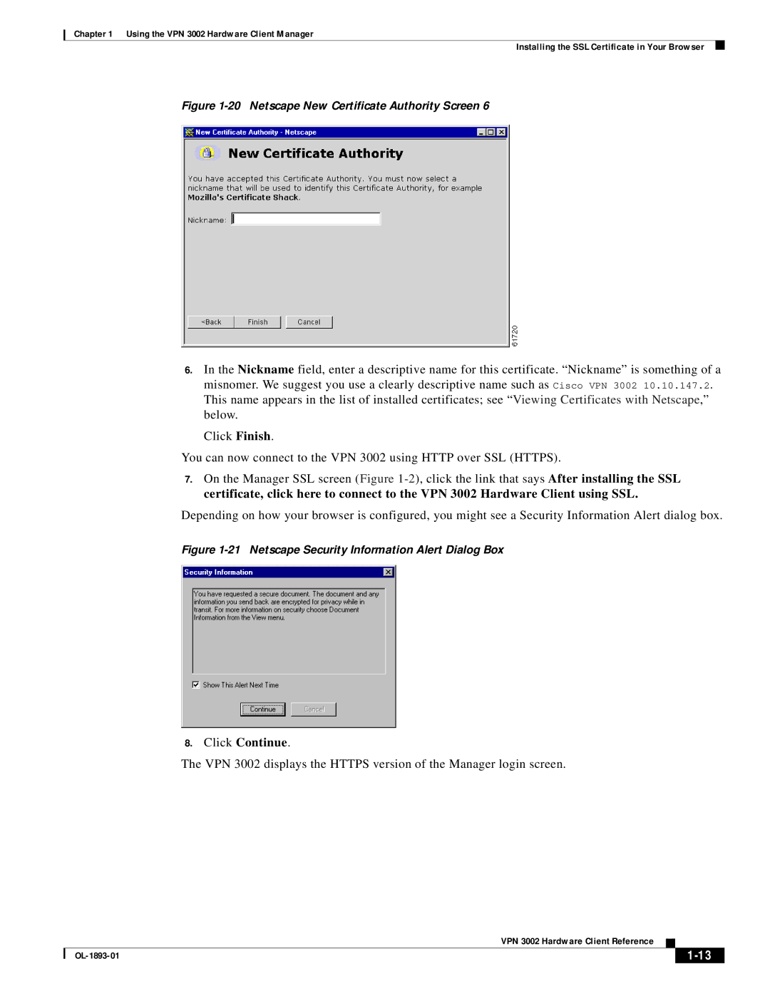 Cisco Systems VPN 3002 manual Click Continue, Netscape New Certificate Authority Screen 