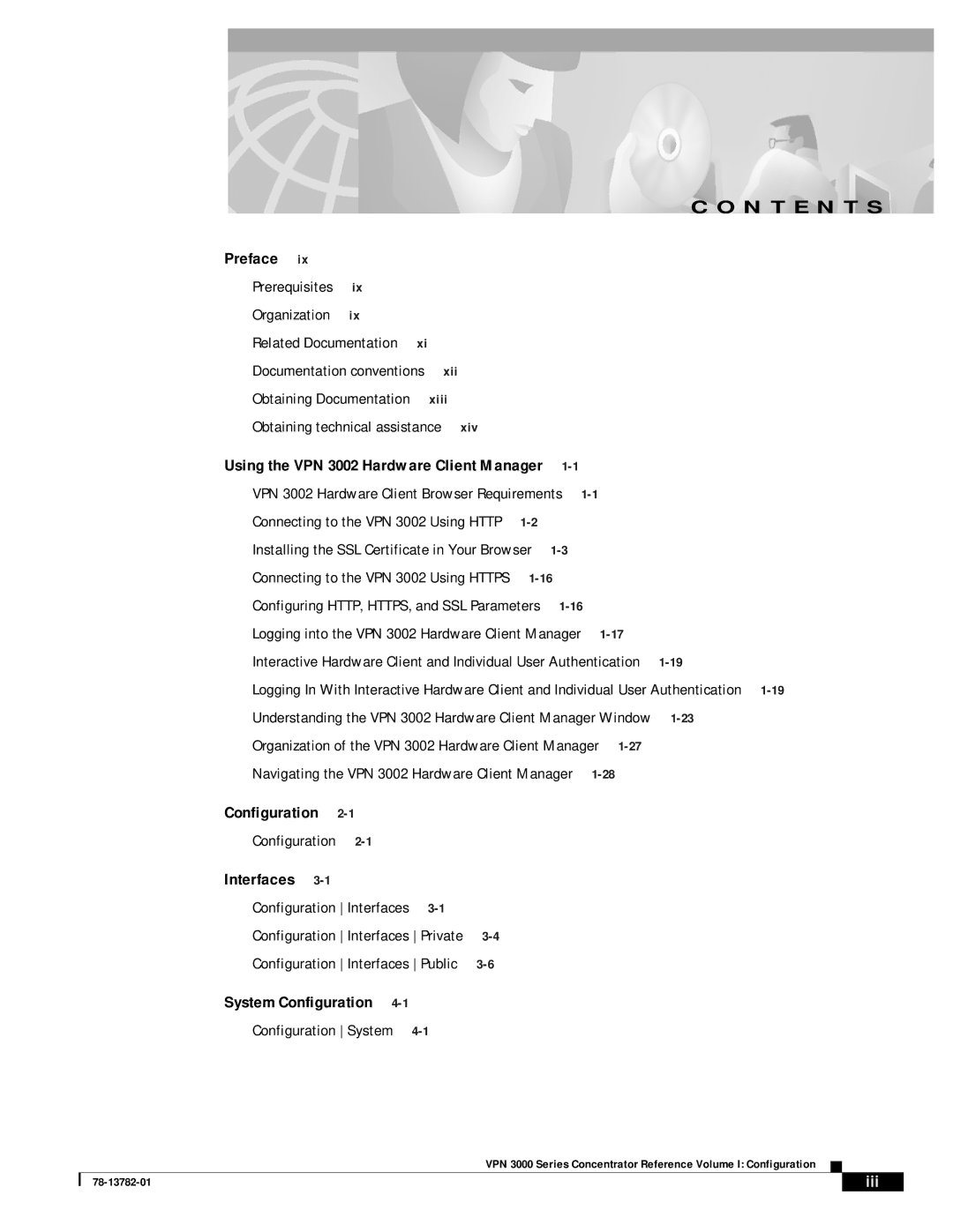 Cisco Systems VPN 3002 manual N T E N T S, Iii 