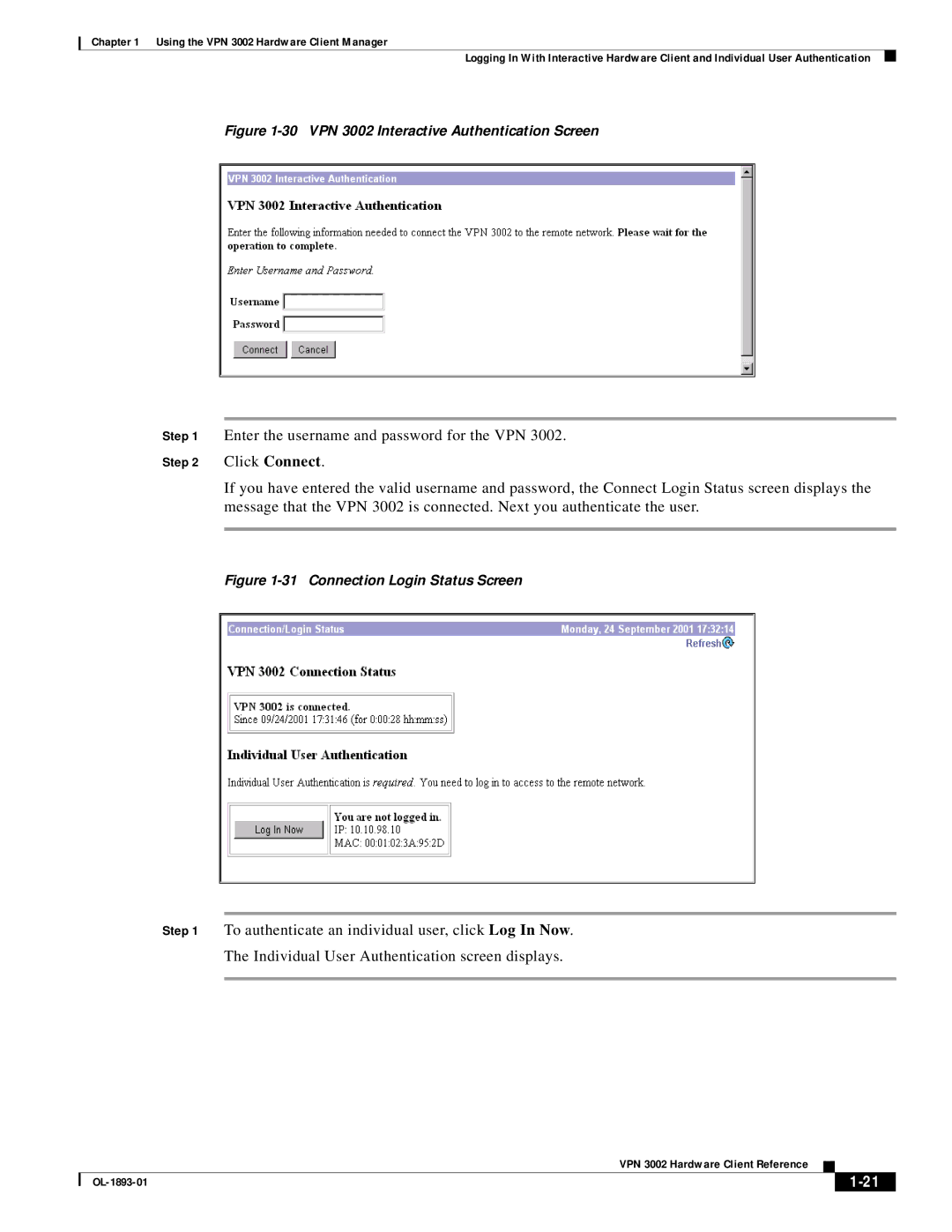 Cisco Systems VPN 3002 manual Enter the username and password for the VPN 